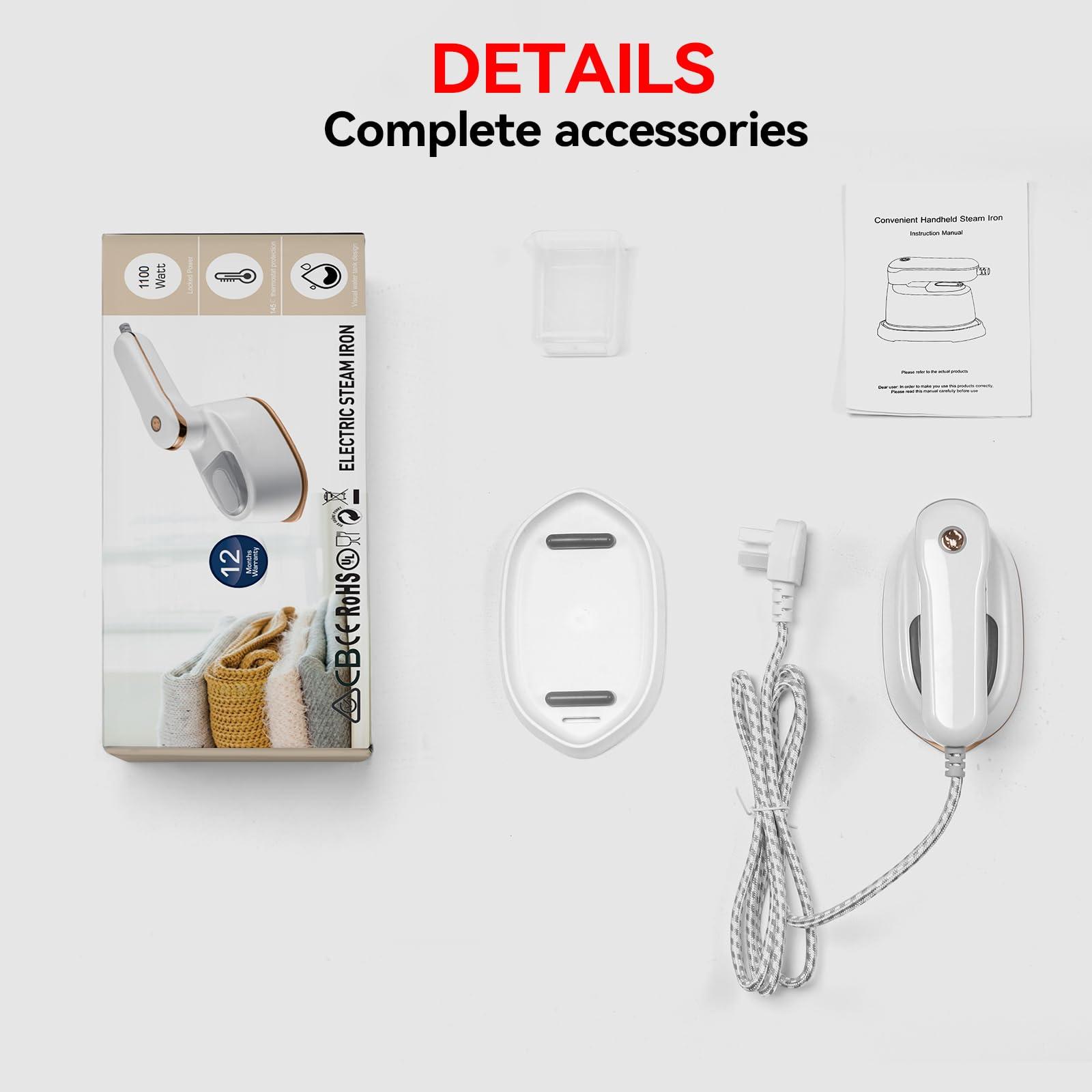Garment Steamer, 2-IN-1 Travel Iron for Clothes, Powerful Clothes Steamer Iron for Travel, 1100W, Fast Heat-up, 3 Steam Levels Output, Portable Handheld Steamer for Travel Home & Office (Light White) - Image 7