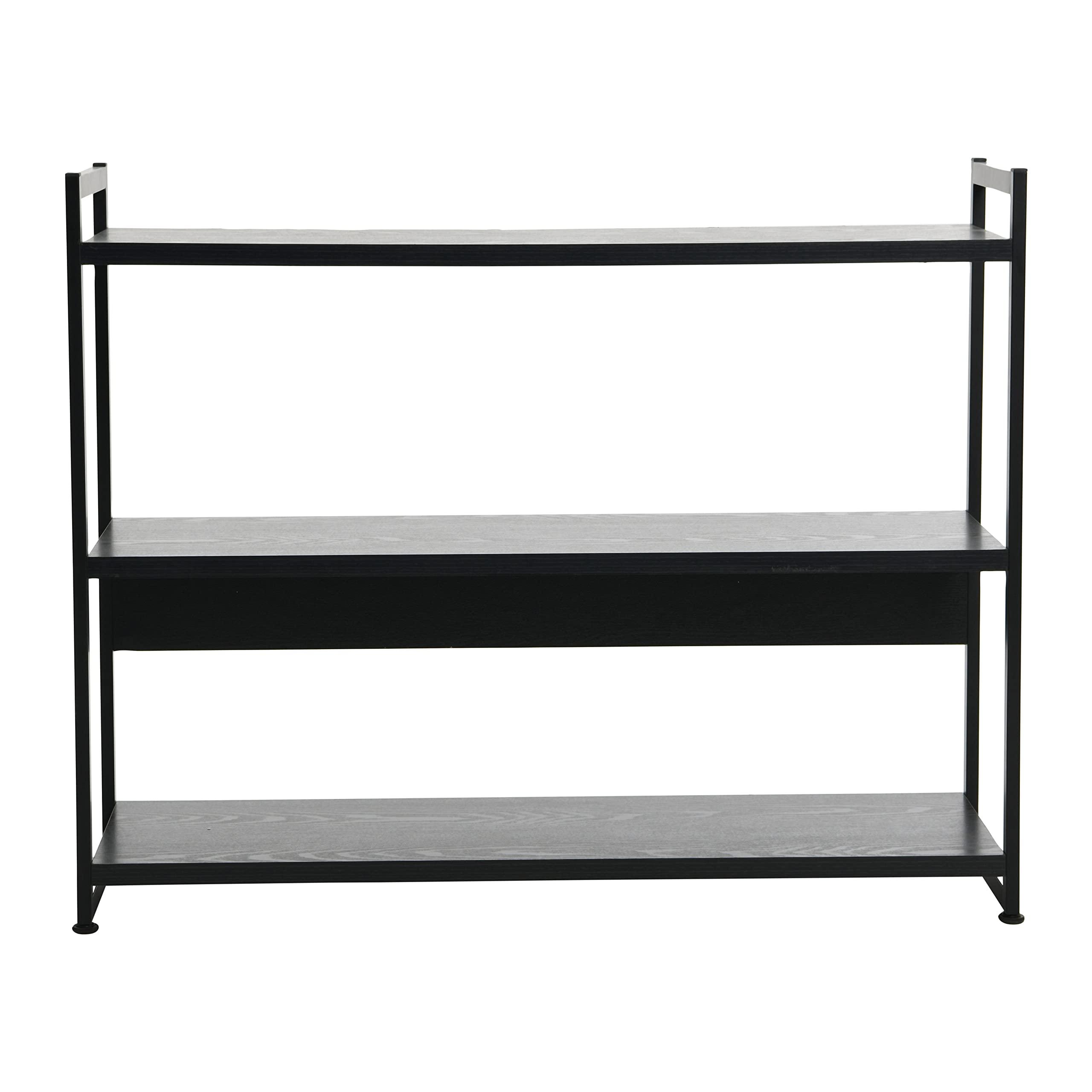 Household Essentials Jamestown Wide 3 Shelf Open Storage Bookshelf Black Oak Wood Grain and Black Metal - Image 4
