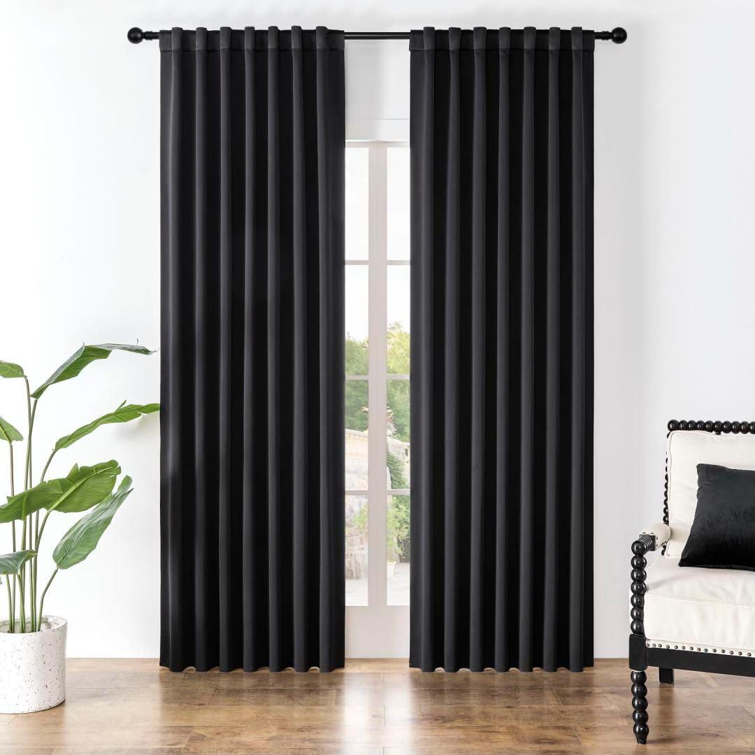 Joydeco Black Blackout Curtains 84 Inch Length 2 Panels Set, Thermal Insulated Privacy Curtains for Bedroom, Room Darkening Drapes for Living Room Window (W52 x L84 Inch, Black)