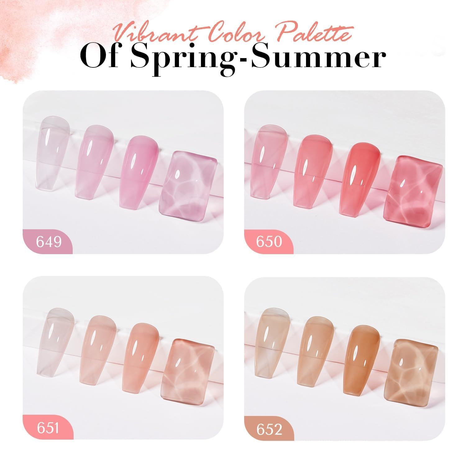 AZUREBEAUTY Jelly Nail Polish Set Quick Dry Transparent Nude Pink Purple Brown 4 Colors Sheer Natural Nail Lacquer Fingernail Kit with Top Coat Nail Polish DIY Salon Home - Image 5