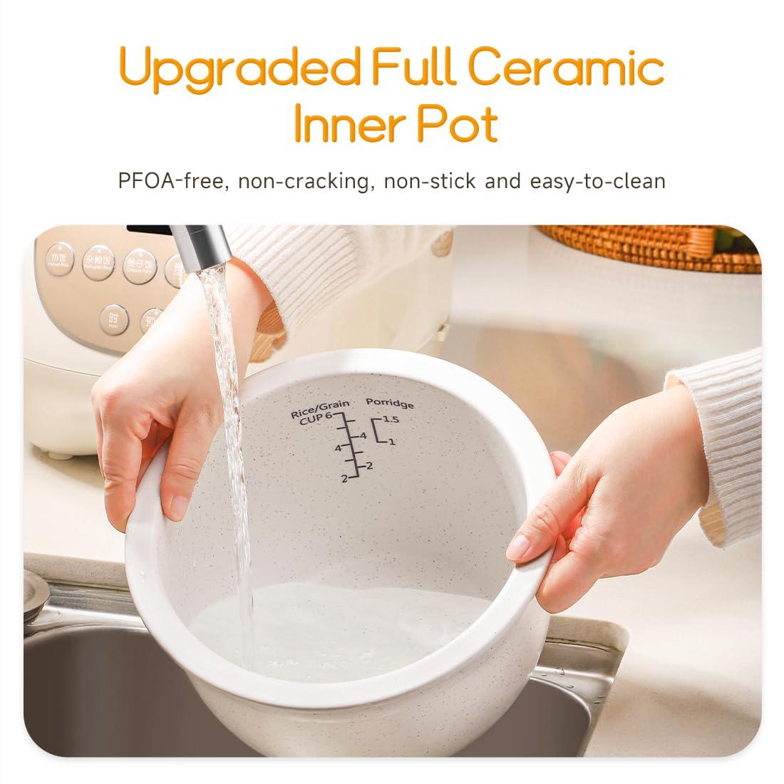 Joydeem Ceramic Rice Cooker, 6 Cups Uncooked Rice Cookers with Pure Ceramic Inner Pot, Healthy & PFOA Free, 3L, DFB-C300 - Image 3