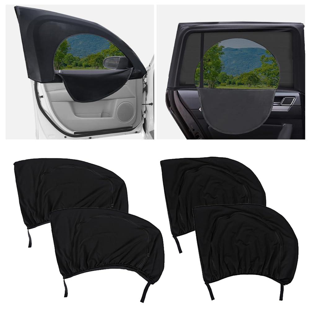 4PCS Car Window Shades with Zipper,Breathable Car Window Cover Baby Window Shades for Car,Camping Essentials Side Window Sun Shade for Privacy Protection Fits Most Cars