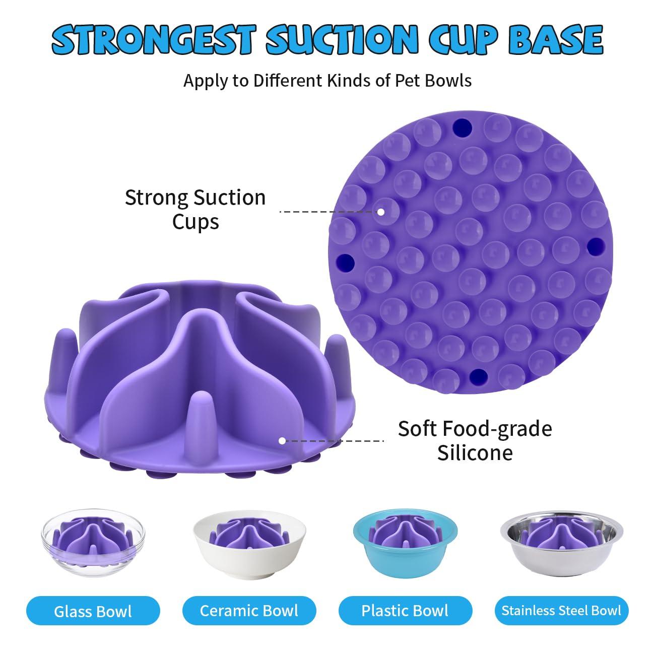 Slow Feeder Dog Bowls Insert, Silicone Slow Feeder Bowl with Strong Suction Cups Perfect for Stainless Steel Glass Ceramic Dog Bowls (Purple, Small Size) - Image 6