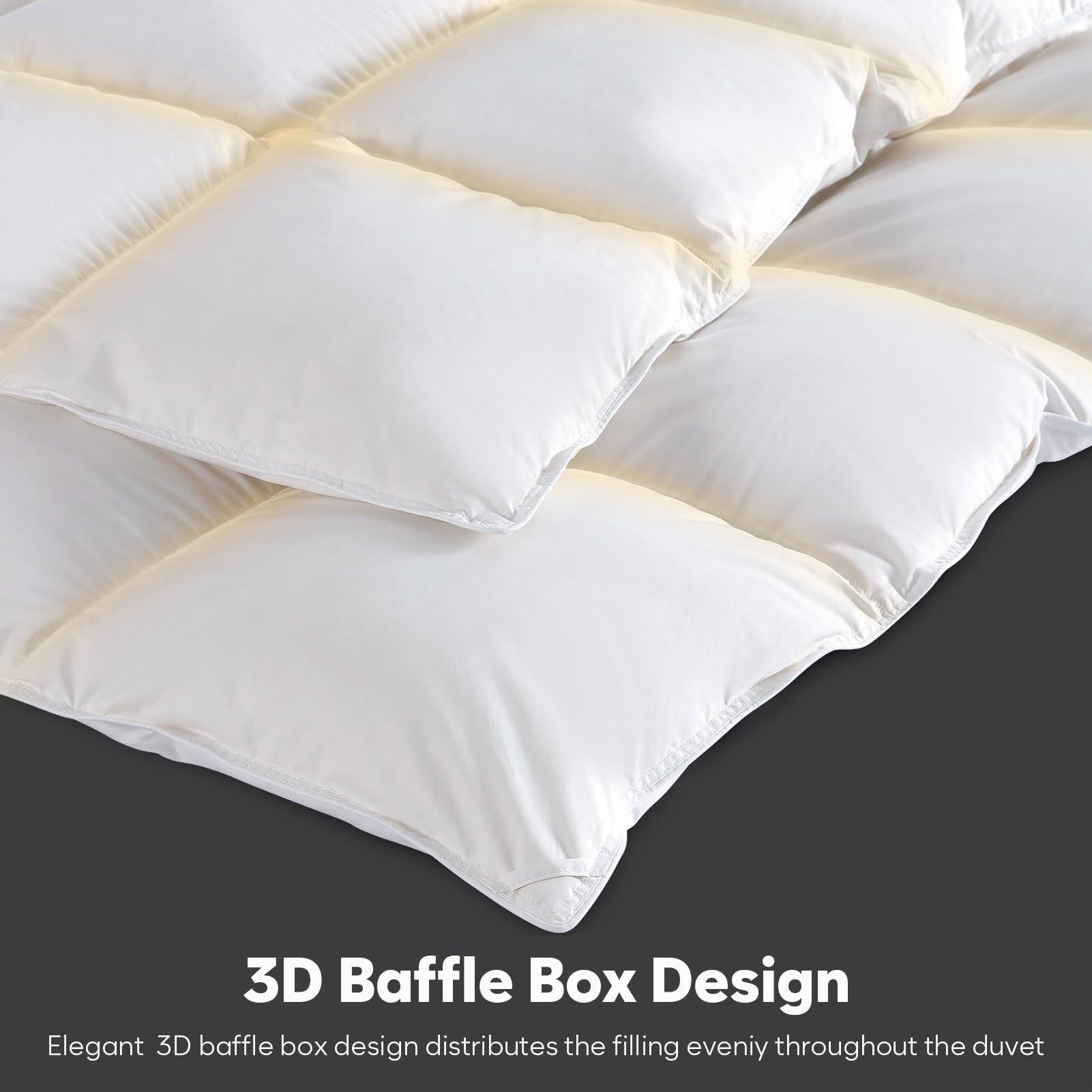 LEYCAY 850 Fill-Power Luxury Feather Down Duvet Queen Size,All Season Fluffy Duvet Insert,Soft 420TC Down Proof Fabric,50 Oz Medium Warmth Down Comforter,Machine Washable(White,90x90 Inches) - Image 6