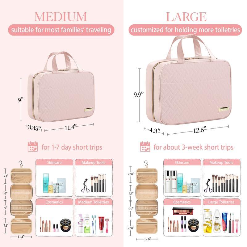 HOTOR Travel Toiletry Bag w/Hanging Hook - Spacious Toiletry Bag Essentials for Women & Men, Makeup Bag/Big Comparment, Waterproof for Travel Accessories, Medium, Pink - Image 2