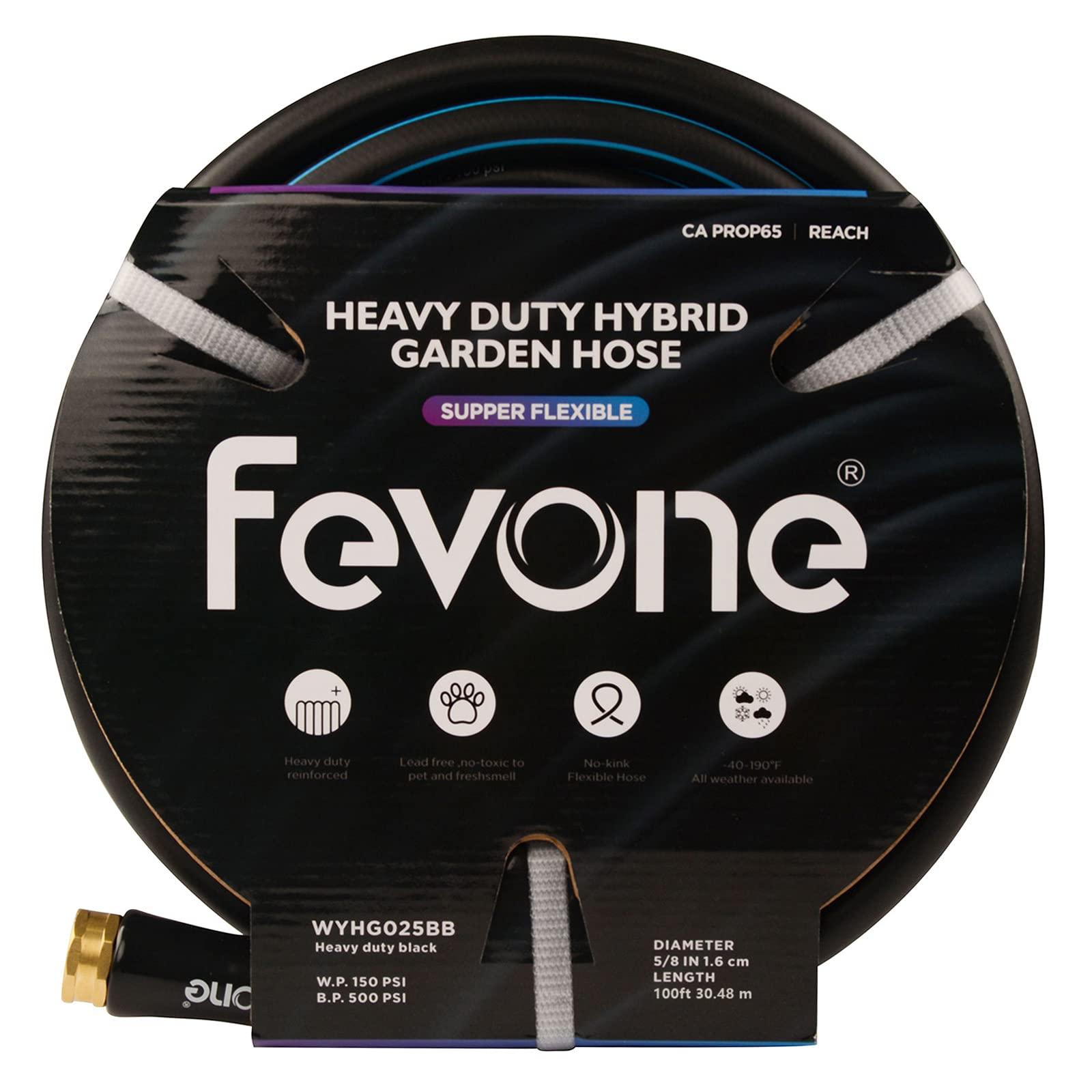 Fevone 100ft Heavy Duty Garden Hose – 5/8" ID, 600 PSI, Hybrid Polymer Water Hose, Kink-Resistant, Flexible, Durable, 3/4" GHT Solid Brass Fittings - Image 8