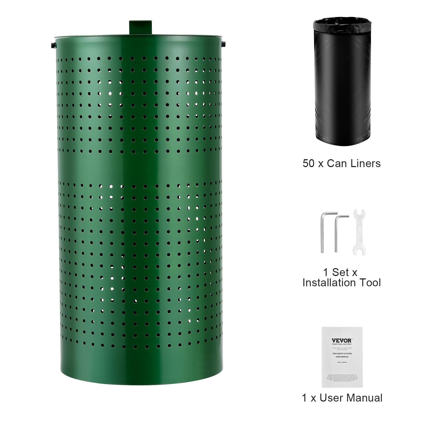 VEVOR Dog Poop Trash Can With 50 Liner Bags, 11.5 Gallons Outdoor Waste Bin With Lid & Liner Clip for Pet Waste Station, Disposal Container for Garden Backyard Park - Image 10