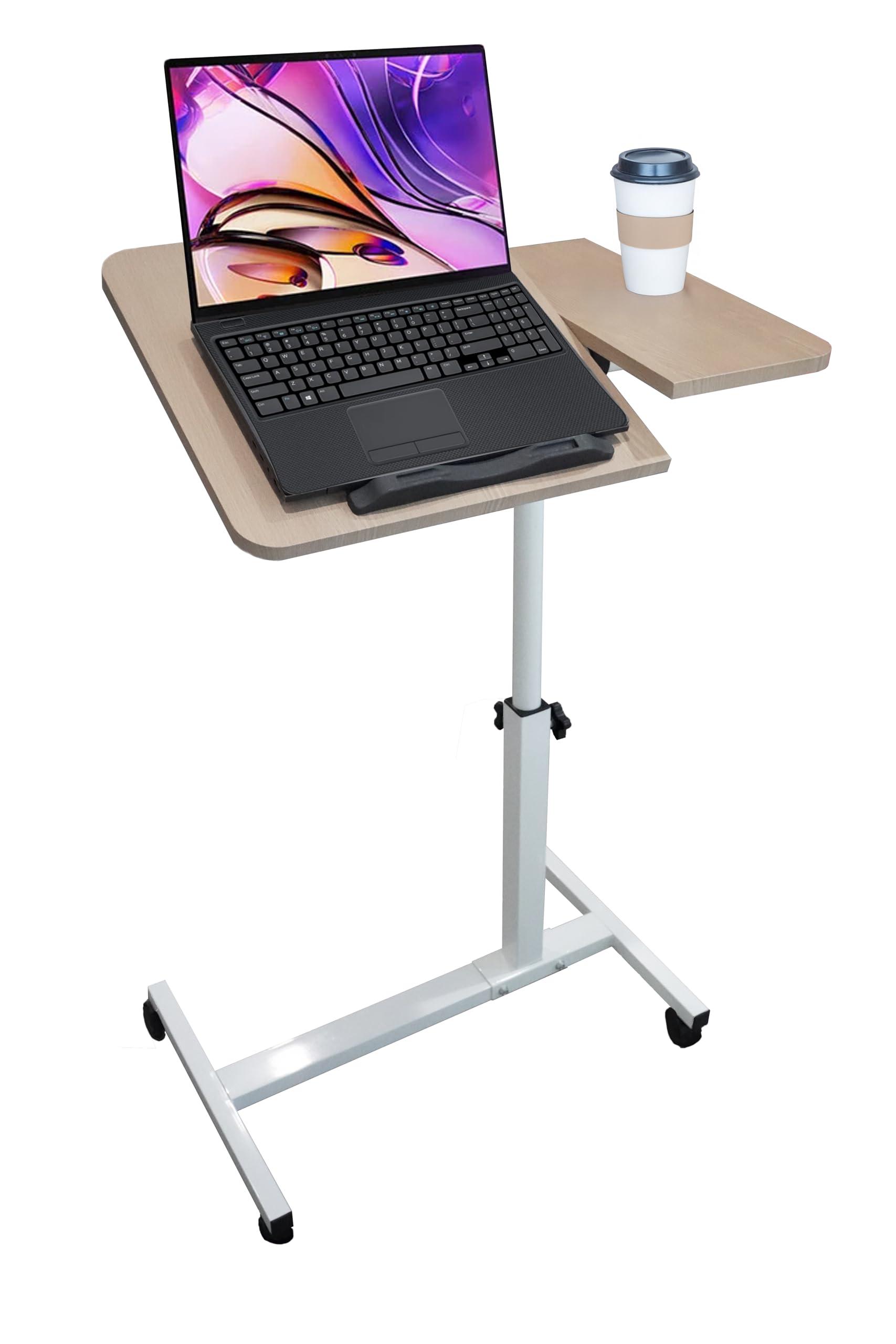 Adjustable Mobile Standing Desk - Height Adjusts from 23" to 35" with Lockable Wheels - Sleek Oak Finish - Standup Desk for Remote Work, Study & Relaxation - Rolling Design