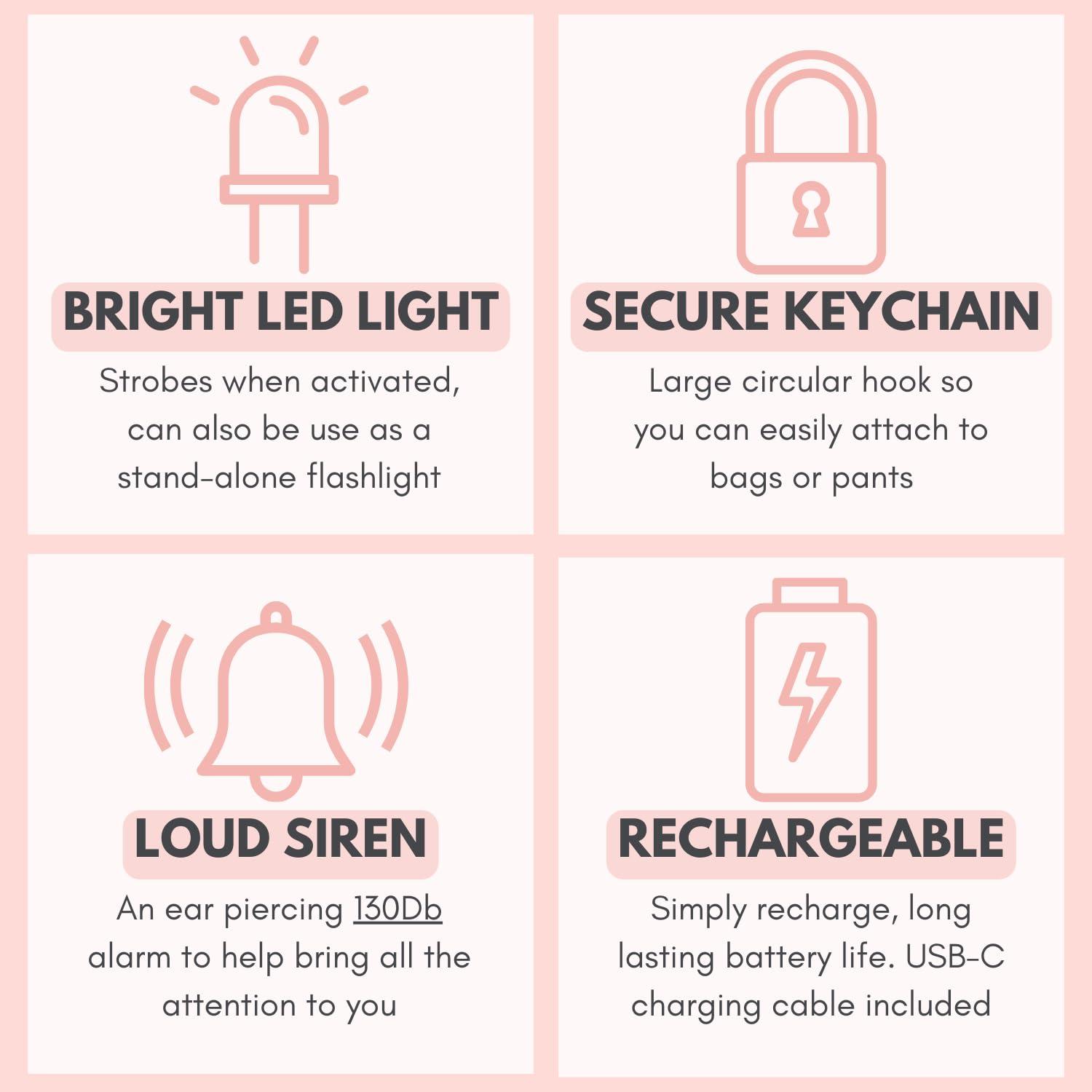 Securityman Personal Safety Alarm for Women | Self Defense Keychain (Loudest 130dB Siren and SOS Strobe Light) Everyday Security Personal Alarm Protection Device (Pink) - Image 5