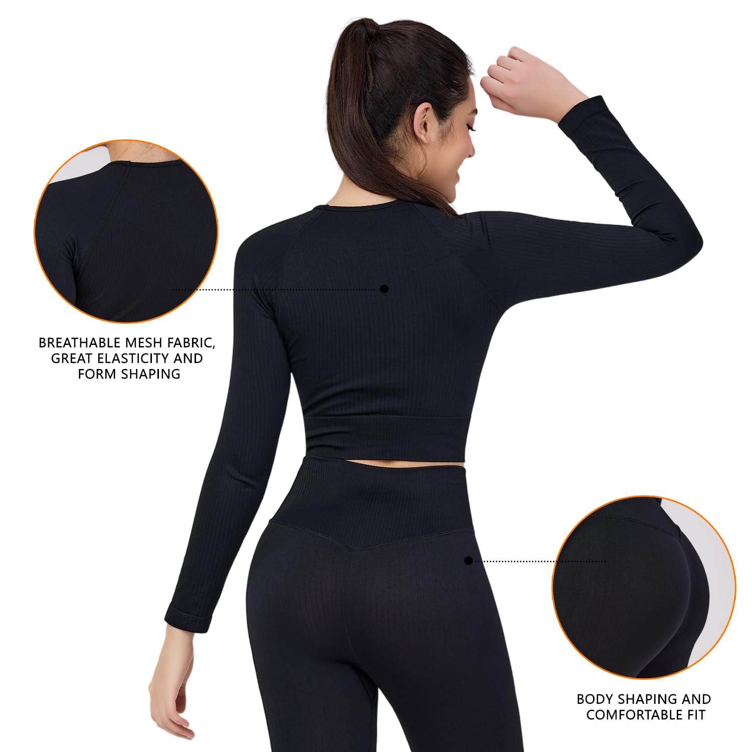 LILISEN Women's Long Sleeve Workout Set - Leggings Sets Women 2 Piece Outfits - Workout Set Long Sleeve - Image 4
