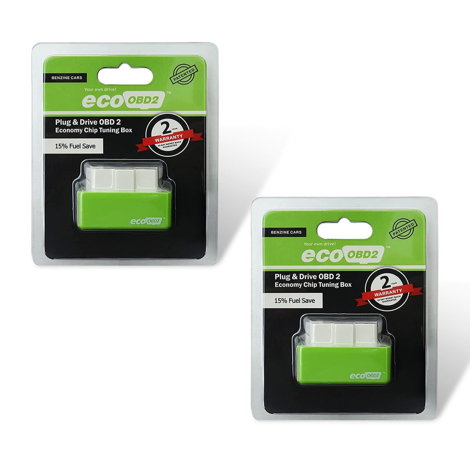 pinflaw 2 PCS Automobile Power Upgrade Fuel Saving, OBD2 ECOOBD2 Automotive Plug and Driver Single Plate, Automotive Energy Saver Accessories, Universal for Most Cars (Green)