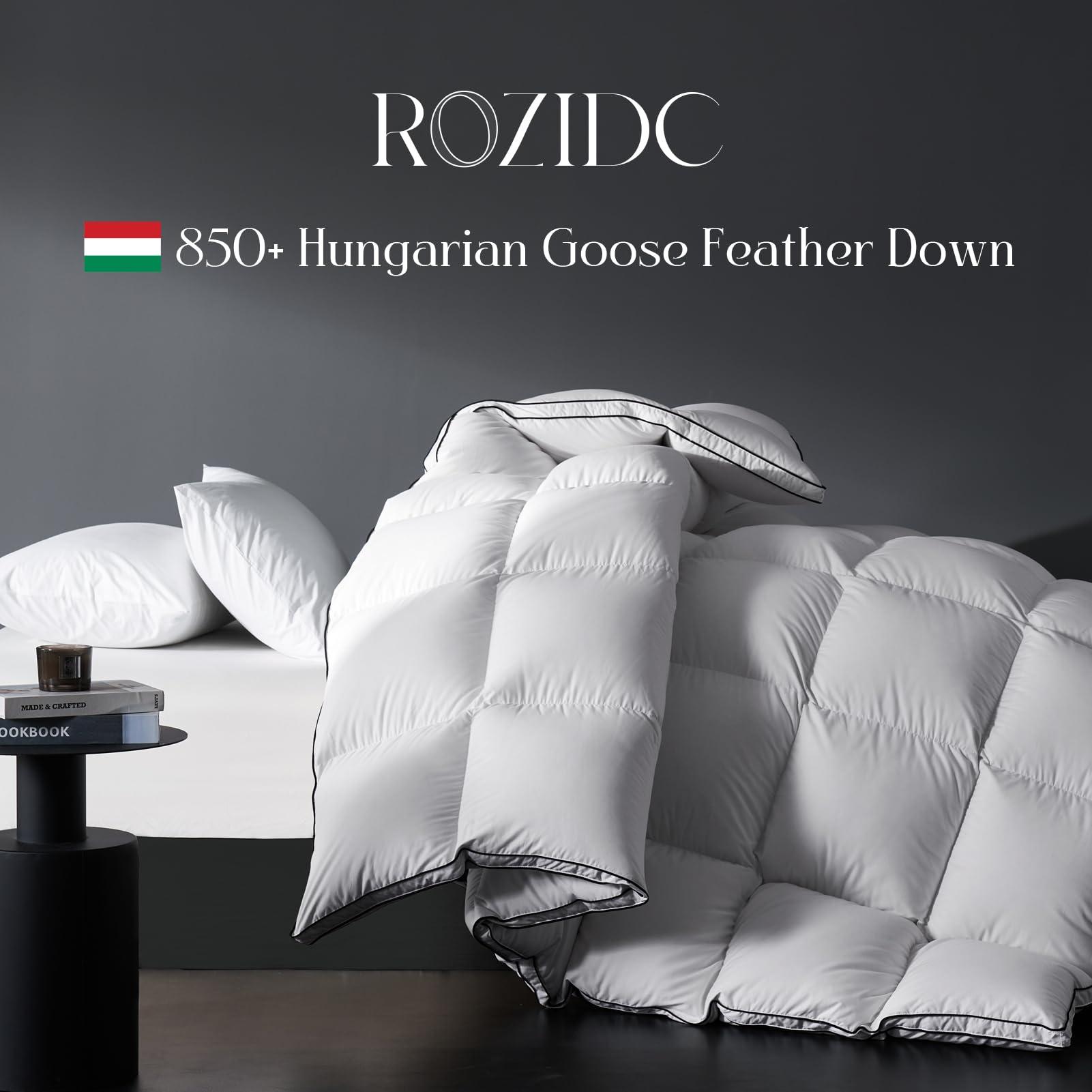 ROZIDC 850 Fill Power Hungarian Goose Feather Down Duvet King Size,Soft 100% Organic Cotton Fabric,Luxurious All Season Duvet Insert,Fluffy Medium Warmth Down Comforter,60 oz(White,106x90 Inches) - Image 2