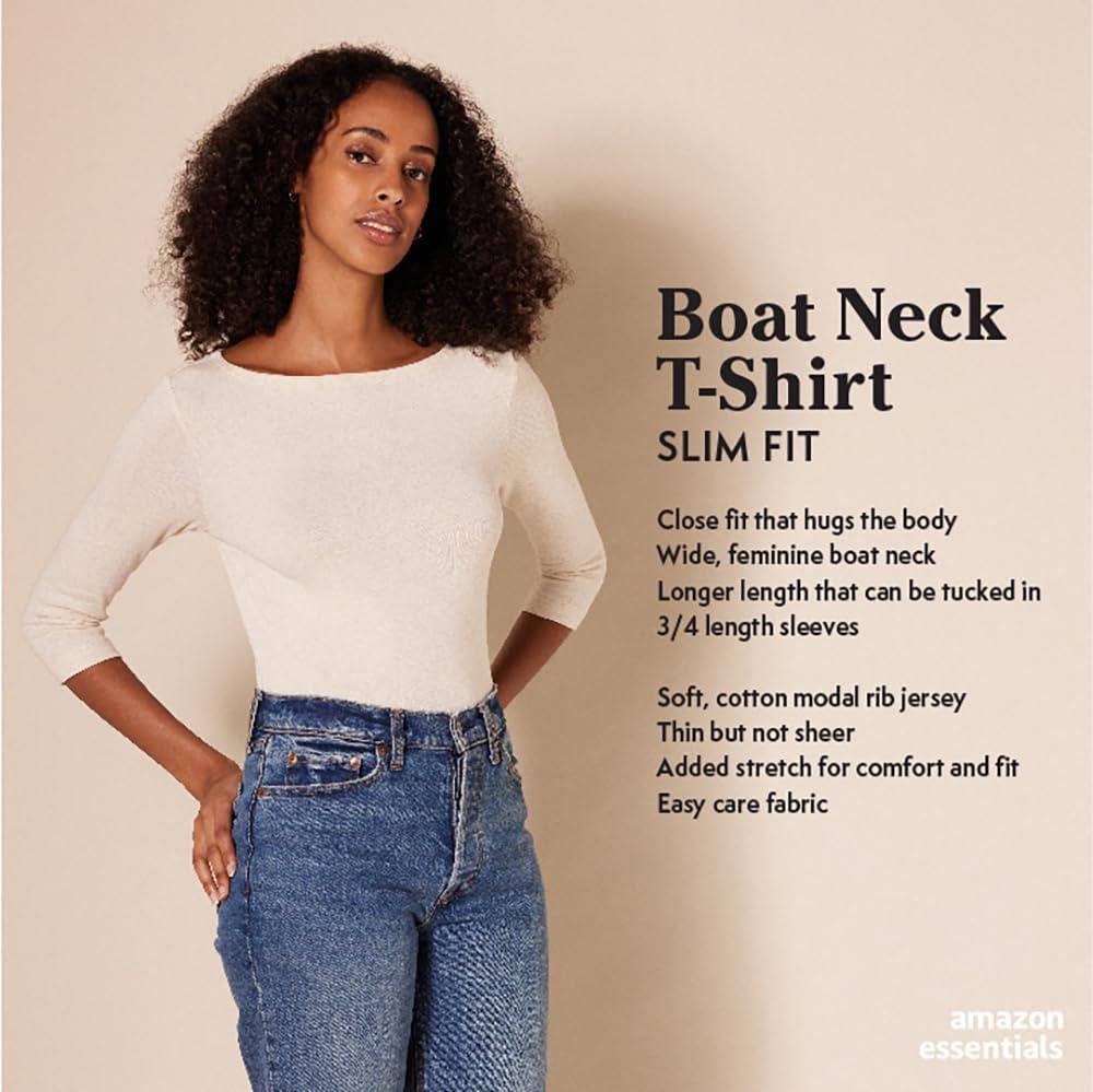 Amazon Essentials Women's Slim-Fit 3/4 Sleeve Boat Neck T-Shirt - Image 2