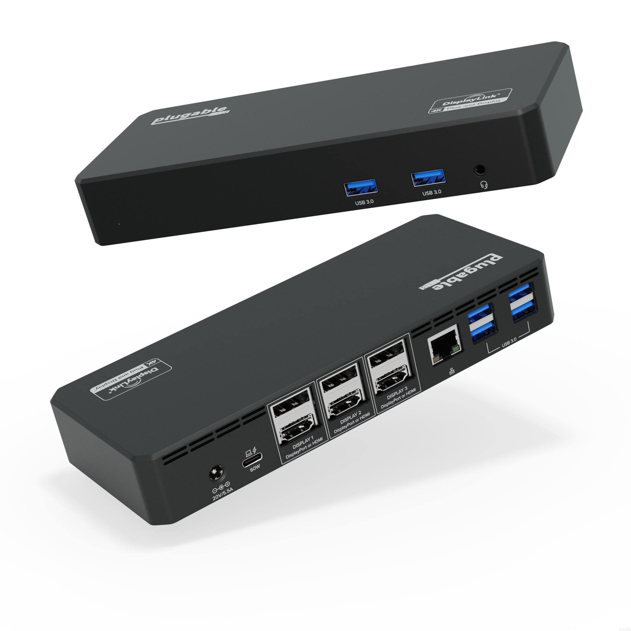 Plugable 12-in-1 USB-C Triple Monitor Docking Station – 4K DisplayLink Docking Station via 3X HDMI or DisplayPort, Compatible with Mac, Windows, HP, Dell, Thunderbolt (100W PD, 6 USB Ports, Ethernet)