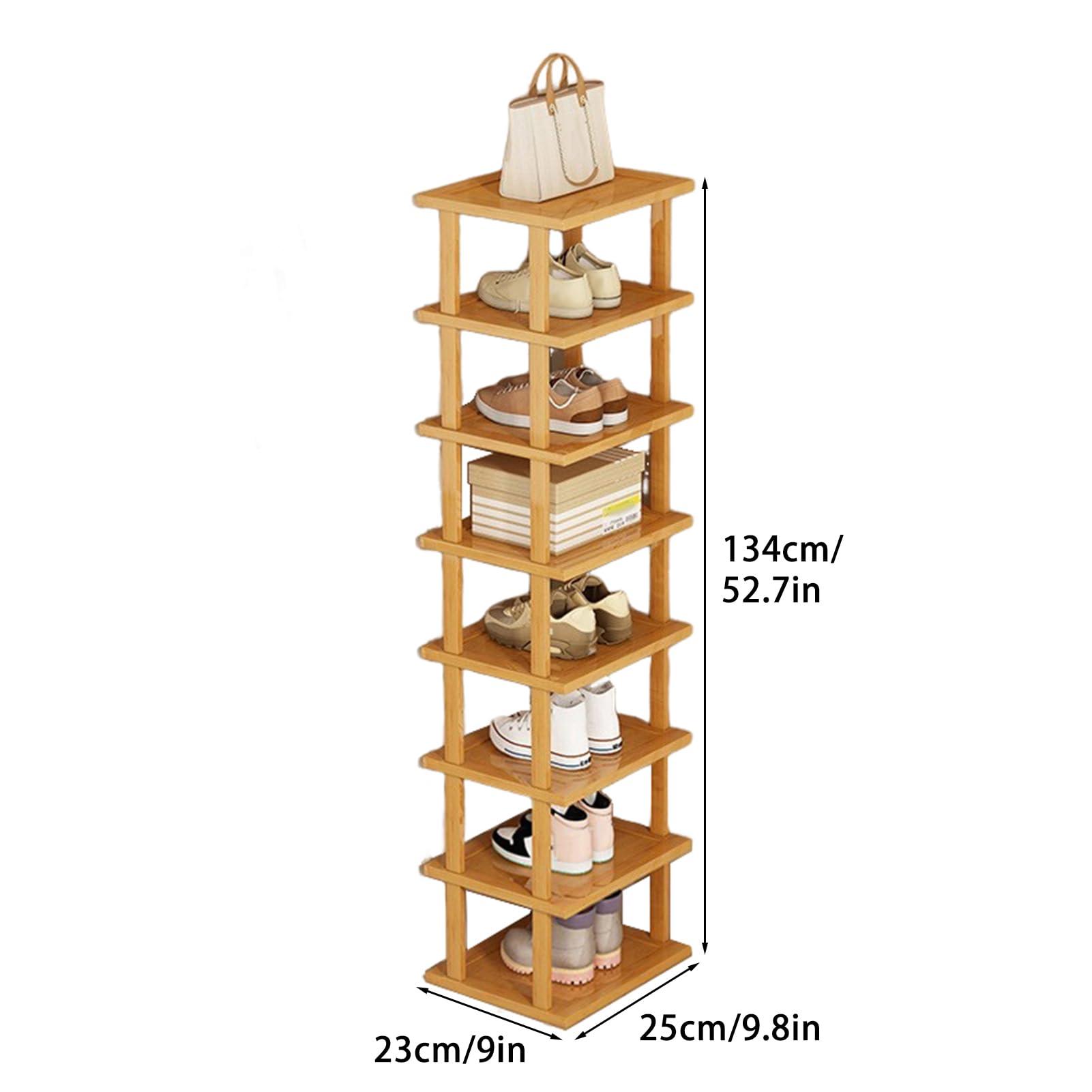 yoakaiax Wood Shoe Rack 5/7/8 Tier - Vertical Shoe Rack for Small Spaces, Tall Narrow Shoe Rack Organizer for Closet Entryway Corner Garage and Bedroom, Skinny Shoe Shelf with Free Stackable DIY (XL) - Image 6