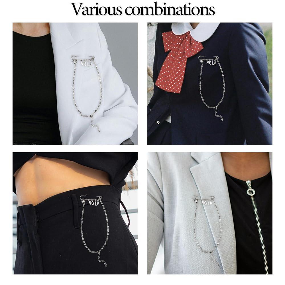 Safety Pin Brooch with Hanging Chains Charms Decorative Punk Goth Collar Brooches Pin for Sweater Dress Skirt Tie Pins Emo Pins - Image 7