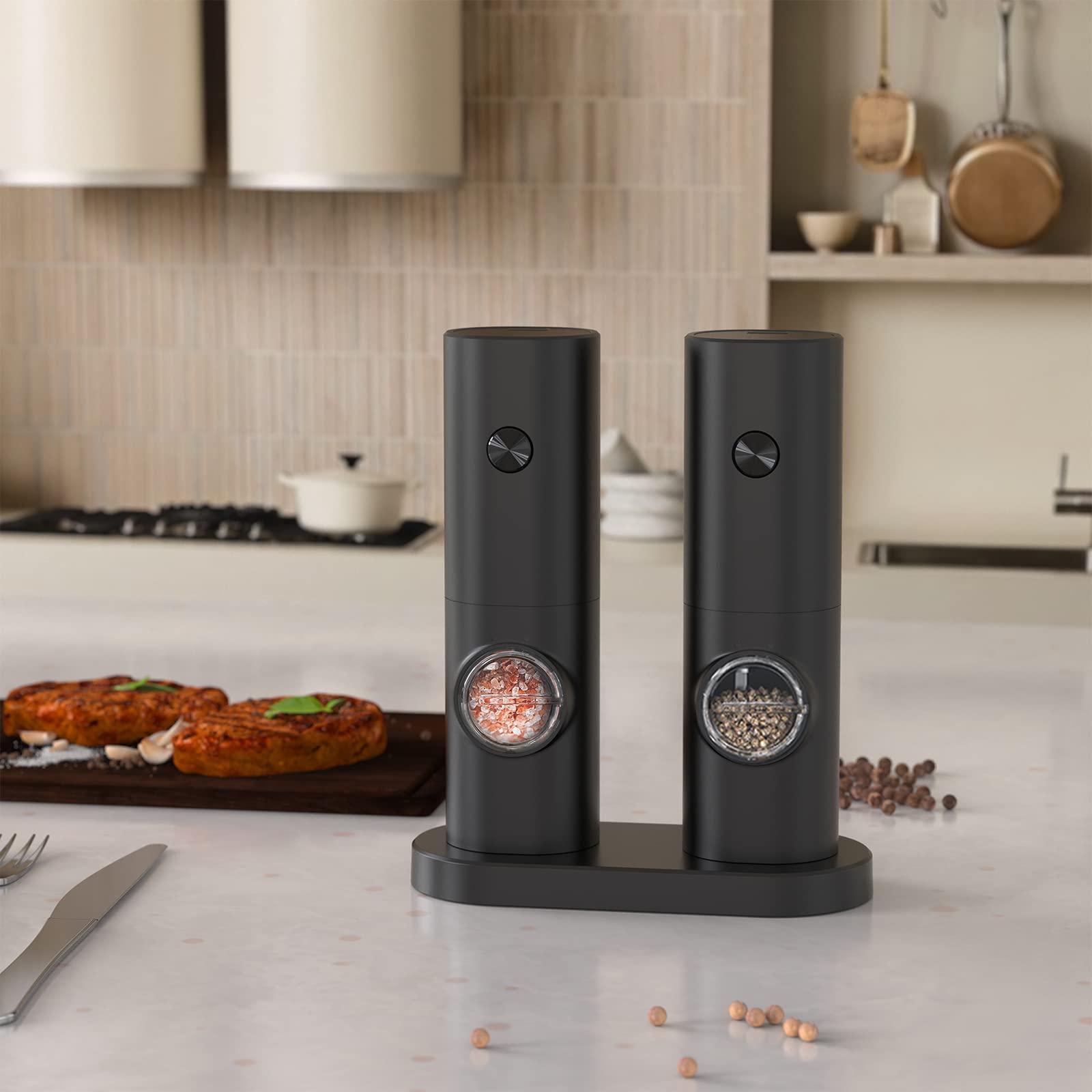 KIEKRO Electric Salt and Pepper Grinder Set (Storage Base), Battery Powered with LED Light, Adjustable Coarseness, One-hand One-button Start, ABS material, A Good Helper in the Kitchen, Black - Image 6