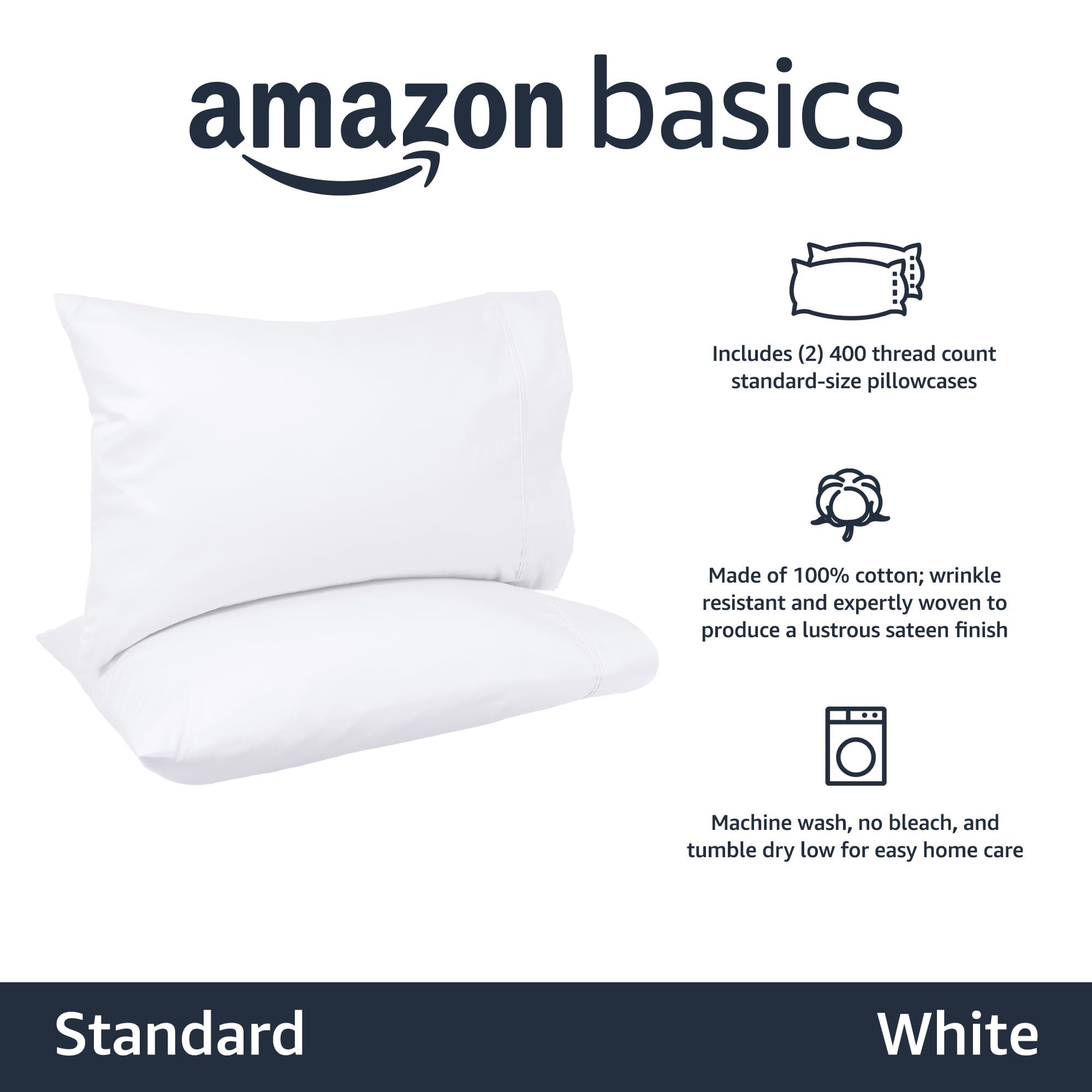 Amazon Basics 400 Thread Count Cotton Pillow Case, Standard, 30" L x 20" W, White - Set of 2, Pillows Not Included - Image 2