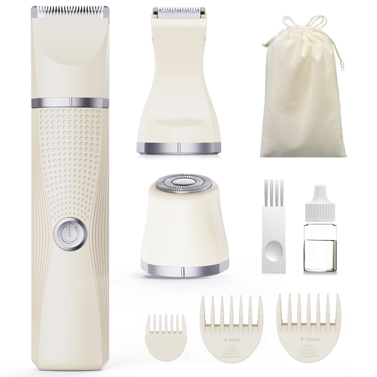 unibono 3-in-1 Electric Razor for Women - Waterproof Bikini Trimmer,Rechargeable Electric Shaver for Lady,Pubic Hair Trimmer Women,Personal Trimmer Groomer for Body Hair (Cream, LY)