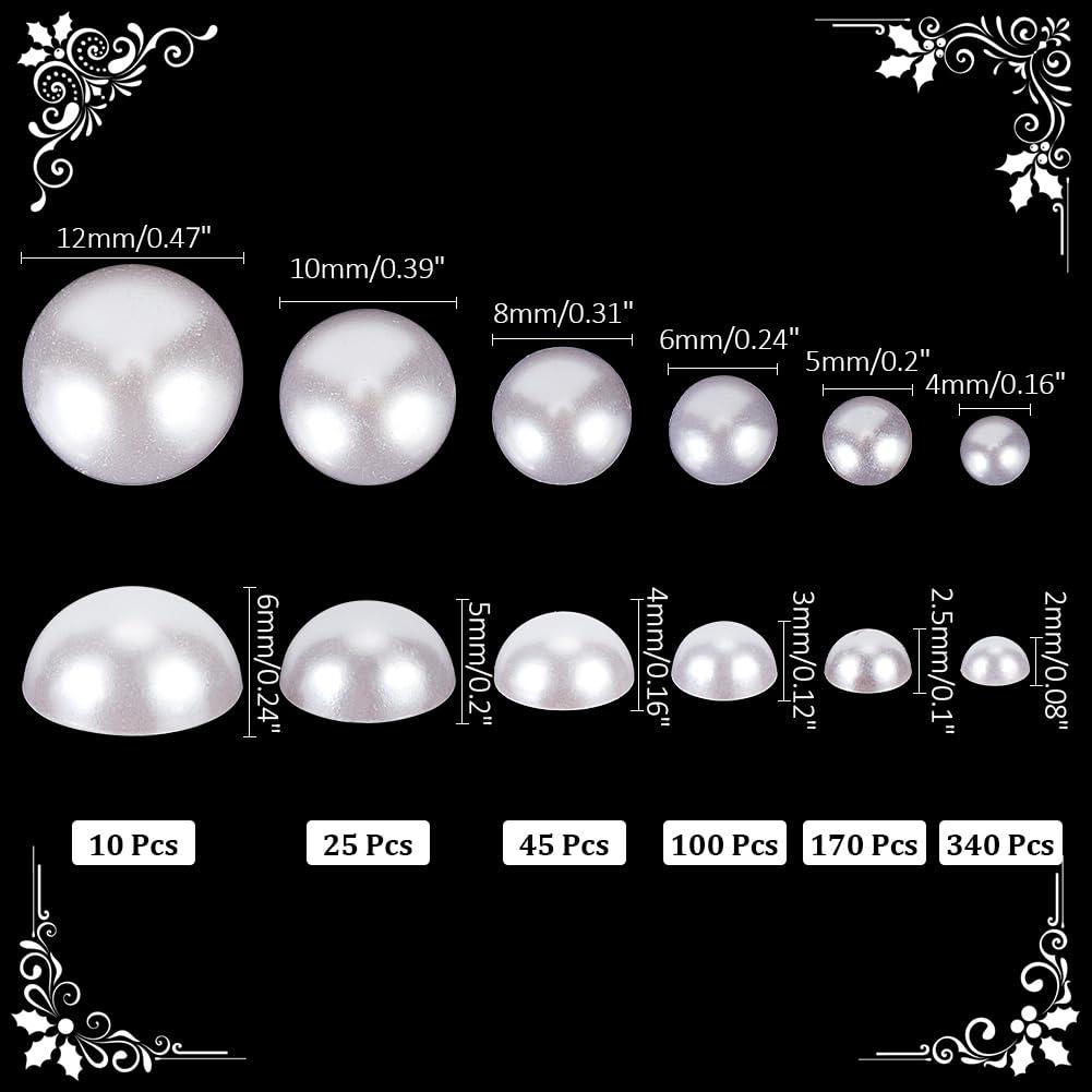 PH PandaHall 6 Sizes White Flat Back Pearls Cabochon 690pcs Flat Pearls Gems for Cup Nails Crafts Shoes Hairband Scrapbooking Embellishment Makeup Wedding Phone Case Making 4mm 5mm 6mm 8mm 10mm 12mm - Image 4
