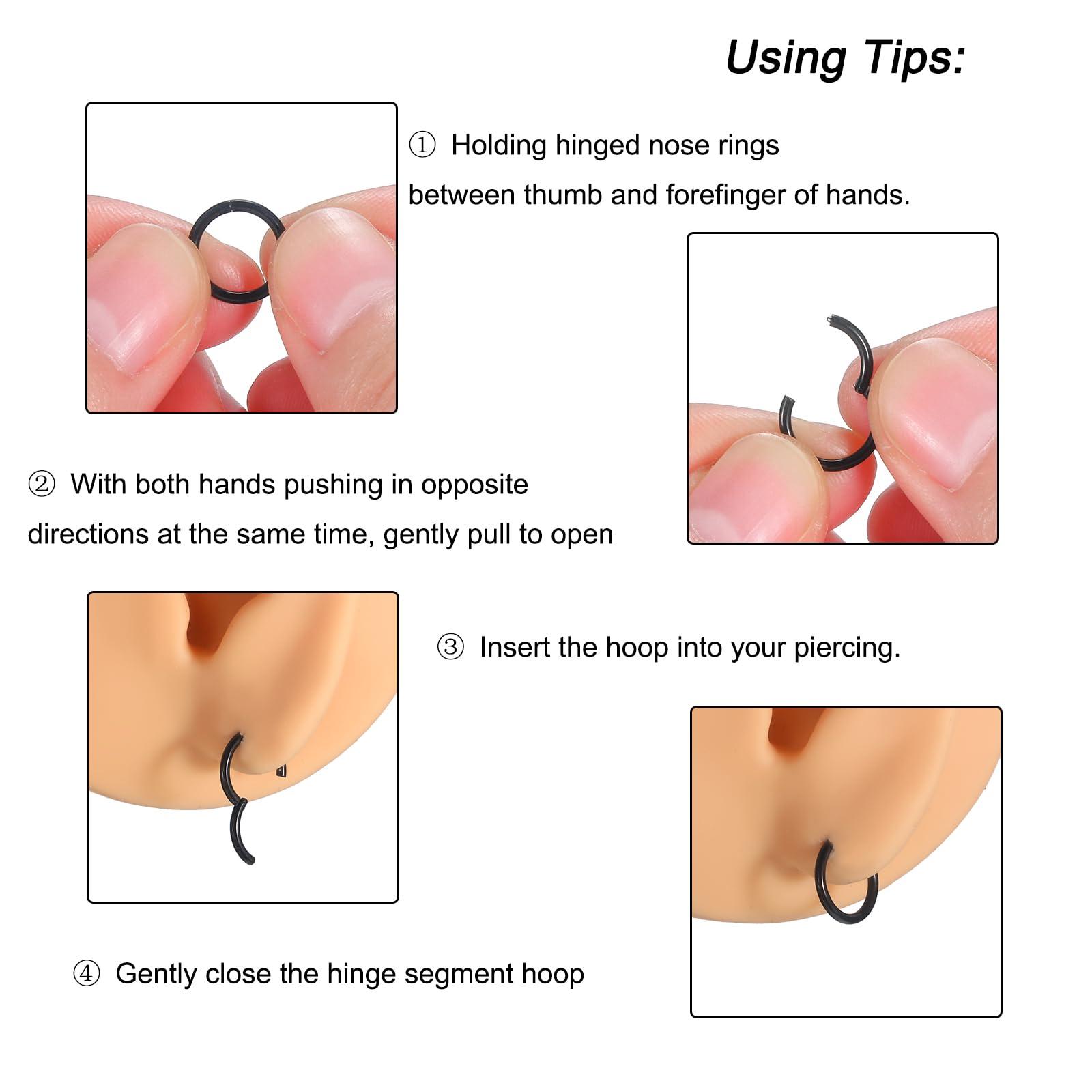 Aumeo 14G 16G 18G 20G Nose Ring Hoop Stainless Steel Hinged Segment Rings Hoops Nose Clicker Ring Tragus Helix Cartilage Daith Rook Earring Piercing Jewelry for Women Men - Image 4