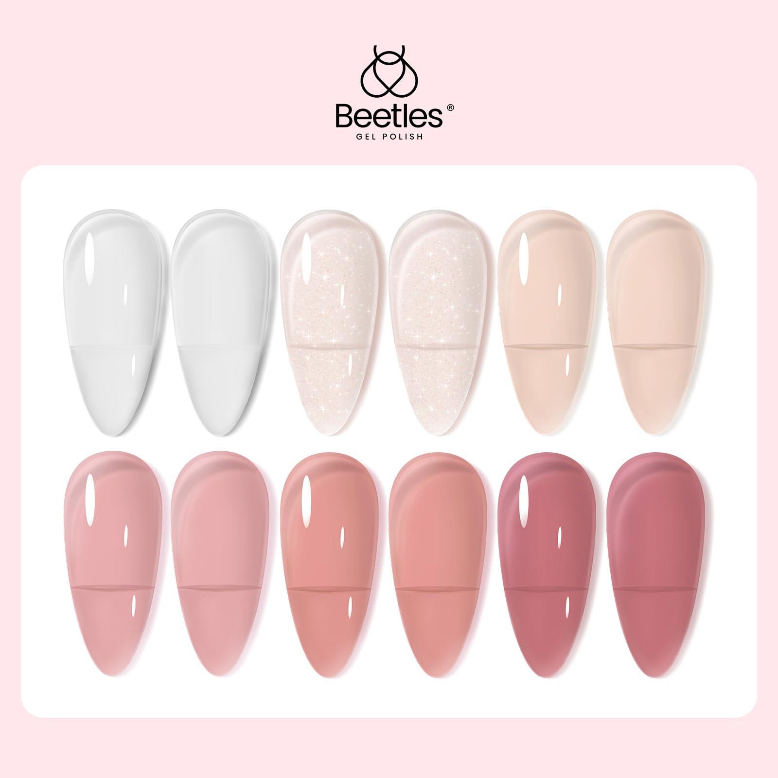 Beetles Jelly Gel Nail Polish Set, 6 Colors Neutral Sheer Milky White Nude Pink Gel Polish Kit Translucent Soak off Uv DIY Manicure Nail Concealer Trend French Nail Art Salon Gift for Girls Women - Image 2