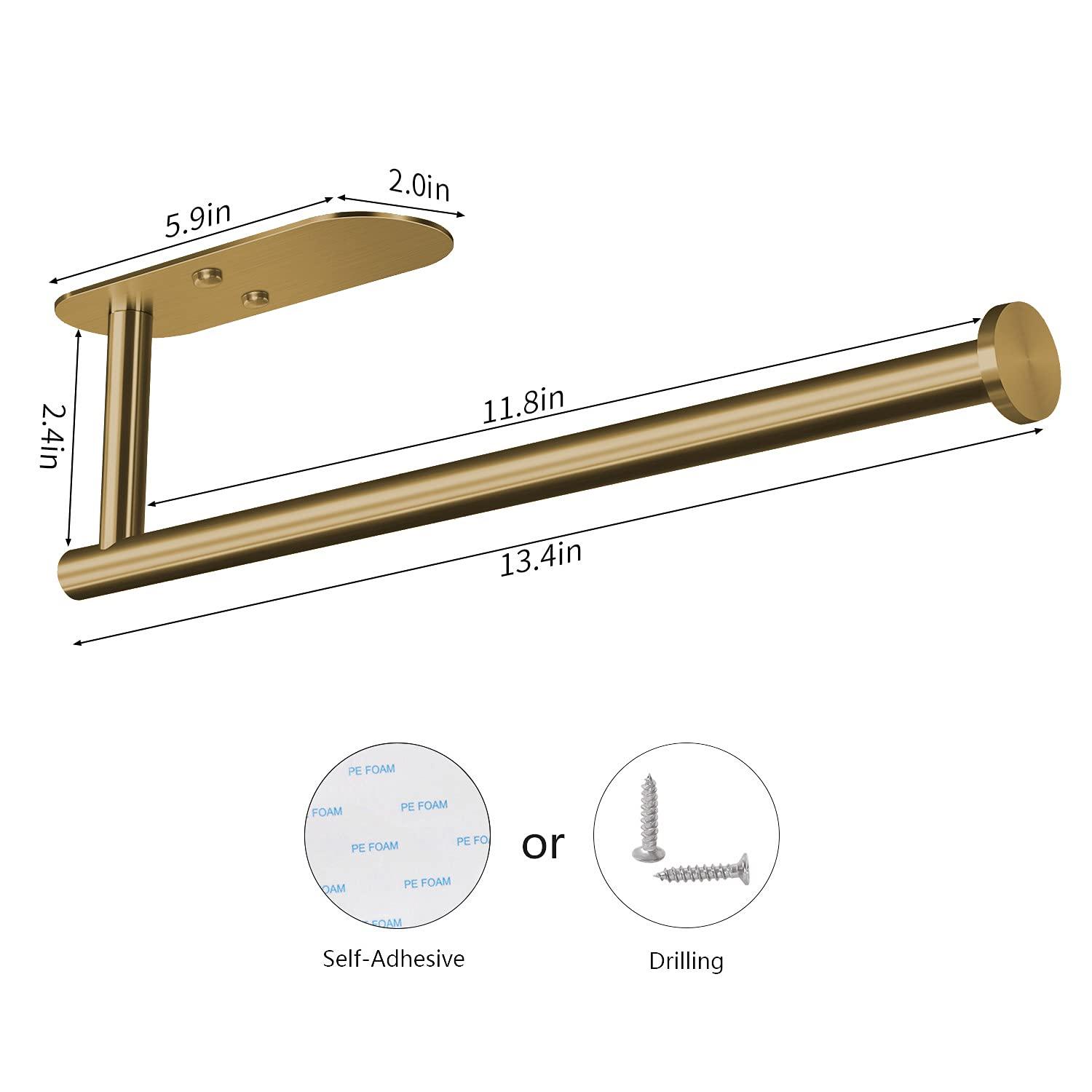 VAEHOLD Self Adhesive Paper Towel Holder Under Cabinet Mount, Wall Mounted Paper Towel Roll Holder for Kitchen, Bathroom, Wall - SUS304 Stainless Steel (Gold) - Image 3