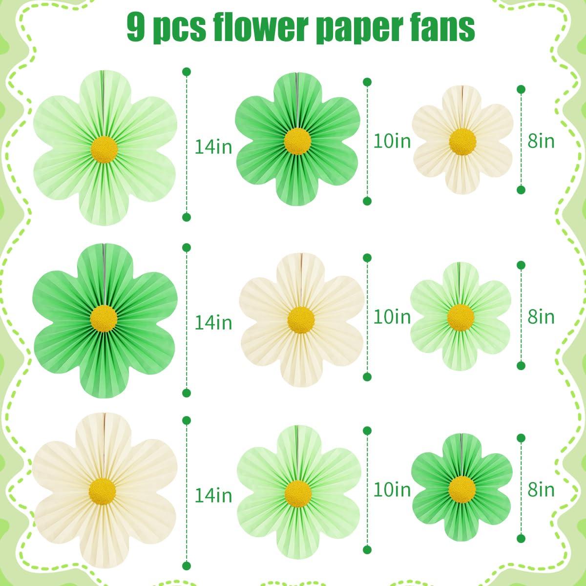 Yuxiou Green Party Decorations Paper Flowers Decorations for Wall Classroom Paper Fans Floral Backdrop Flower Wall Decor Pack of 9 Green - Image 3