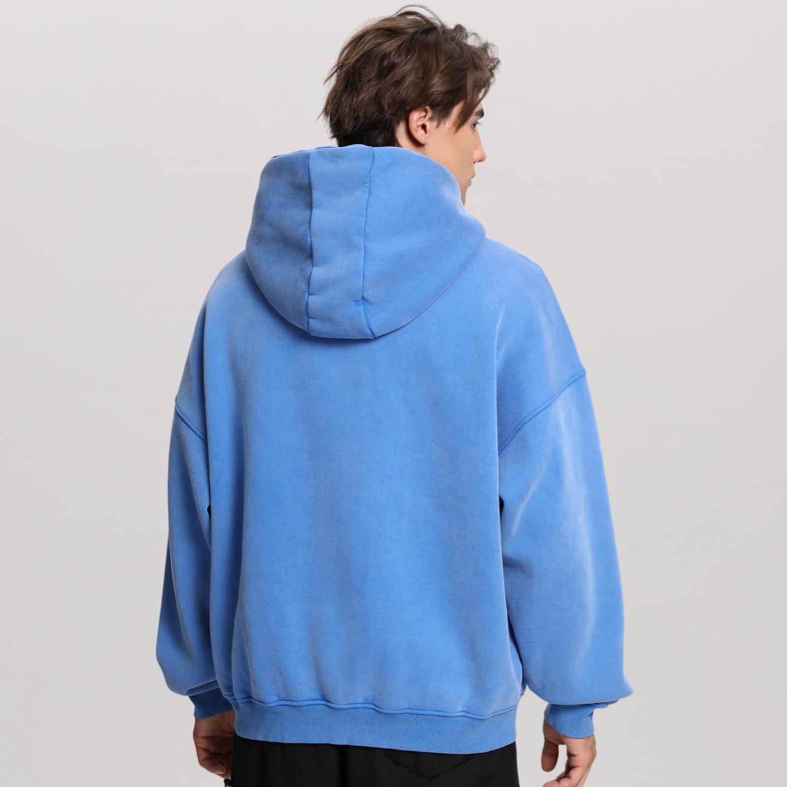 FAIABLE Mens Womens Double Zip Up Hoodie Oversized Acid Wash Heavyweight Fleece Cotton Zipper Hoodie Vintage - Image 4