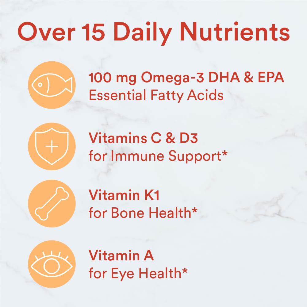 SmartyPants Kids Multivitamin Gummies: Omega 3 Fish Oil (EPA/DHA), Vitamin D3, C, Vitamin B12, B6, A, K & Zinc for Immune Support, Biotin, Gluten Free, Three Fruit Flavors, 120 Count (30 Day Supply) - Image 6