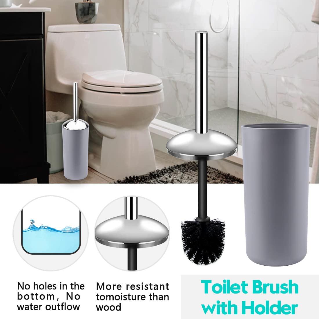 Papillon Bathroom Accessories - 6 Piece Plastic Gift Toothbrush Holder,Toothbrush Cup,Soap Dispenser & Dish,Toilet Brush Holder,Trash Can,Tumbler Straw Set (Gray) - Image 5