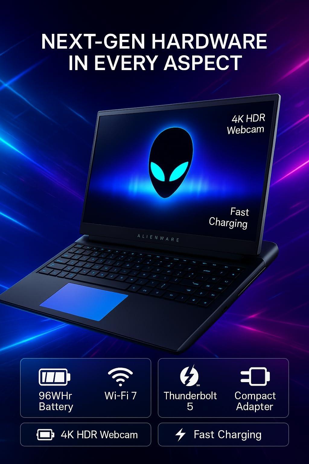 Alienware 18 Area-51 Gaming Laptop - Intel Ultra 9 275HX (24-Core, Up to 5.4GHz), RTX 5080 GDDR7, 16" 2.5K QHD+ 300Hz, 64GB DDR5, 8TB SSD, Backlit KB, w/DVD Drive, Win 11 Pro, Office Lifetime - Image 5