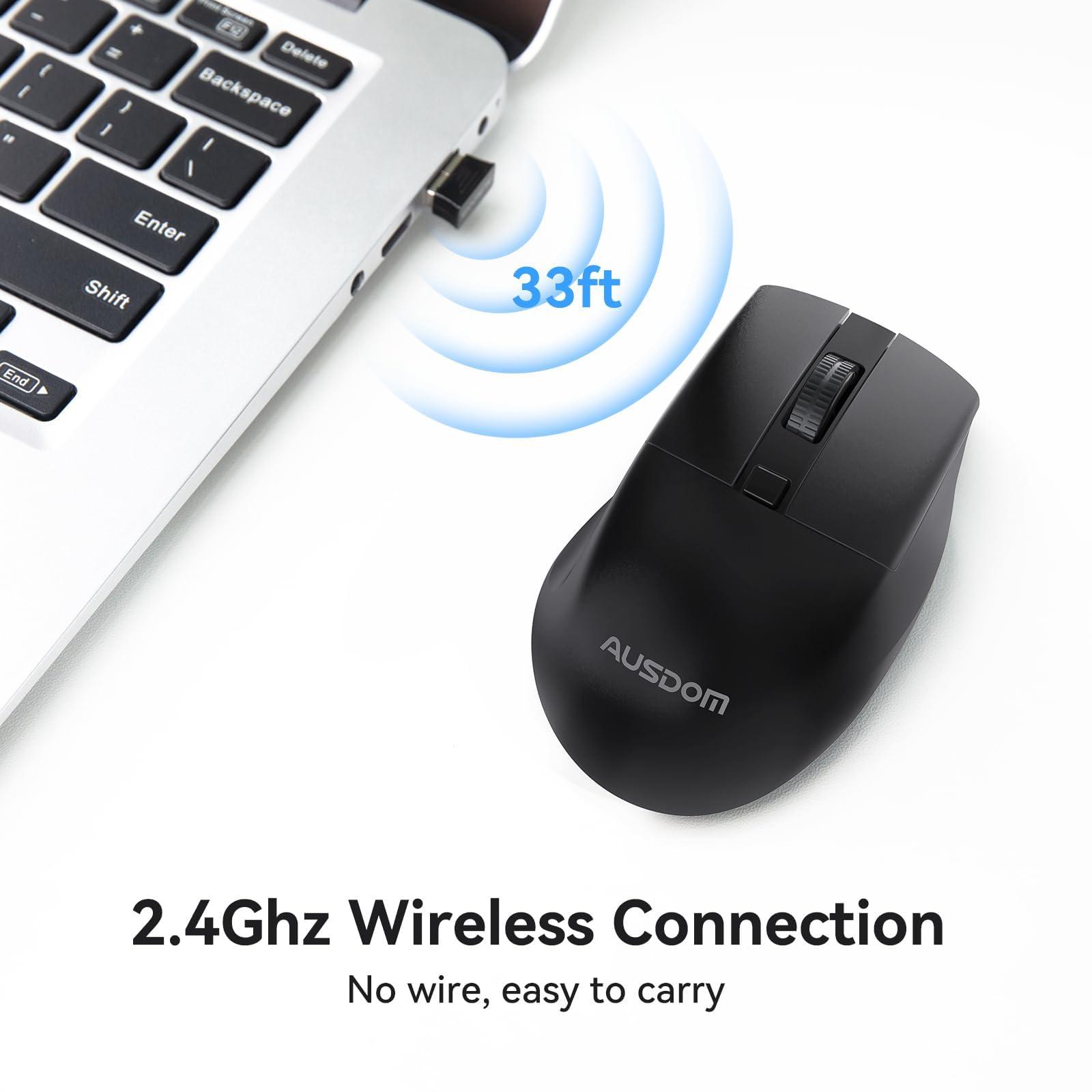 AUSDOM Wireless Mouse for Laptop - Computer Mouse with 2.4G USB Mini Receiver, 1600 DPI Optical Tracking, Cordless Portable Computer Mice for PC, Mac, Notebook, Black - Image 2