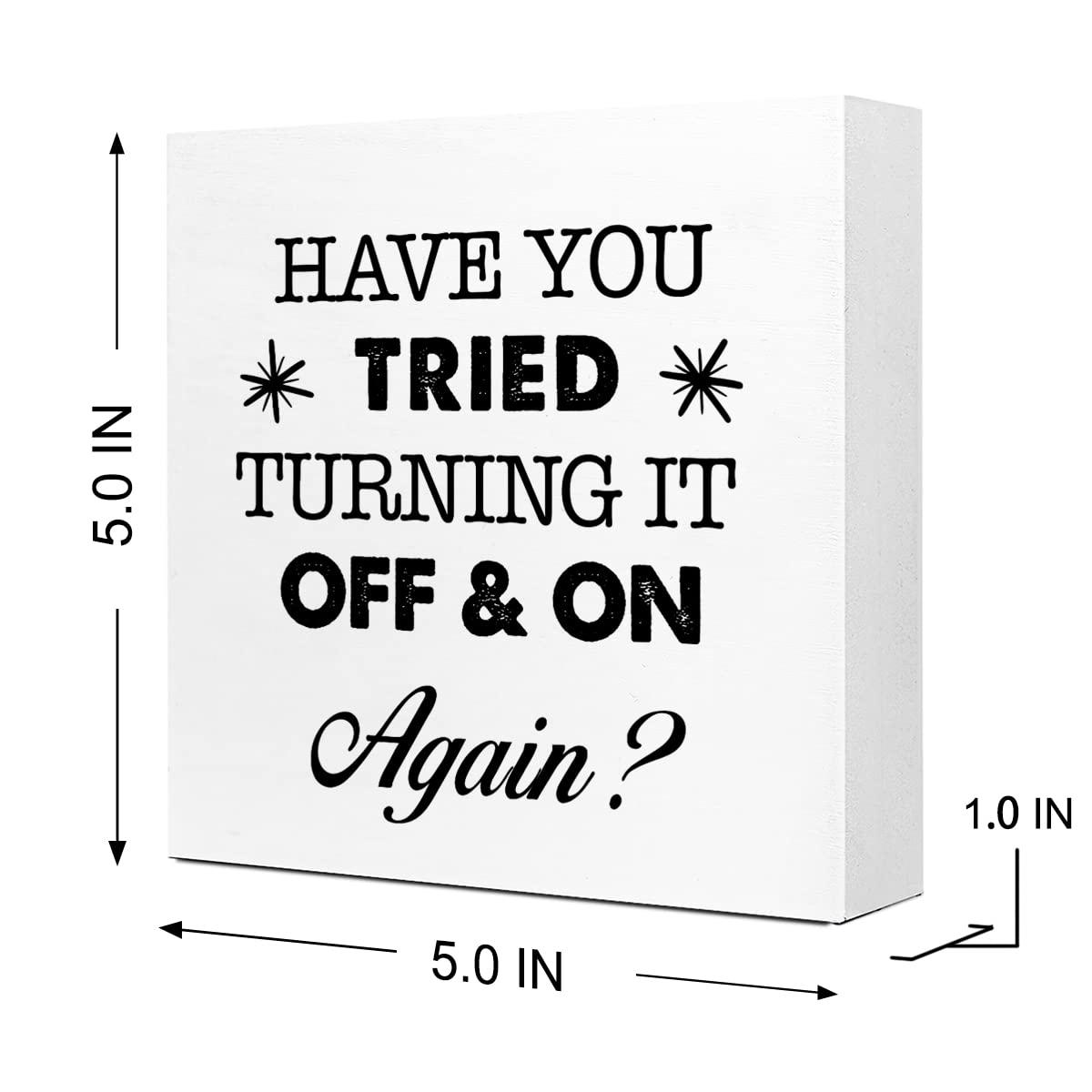 Funny Wooden Box Sign, Sarcastic Office Signs, Decorations for Work Desk, Inspirational Desk Decor, Have You Tried Turning It off and on Again Sign - Image 3