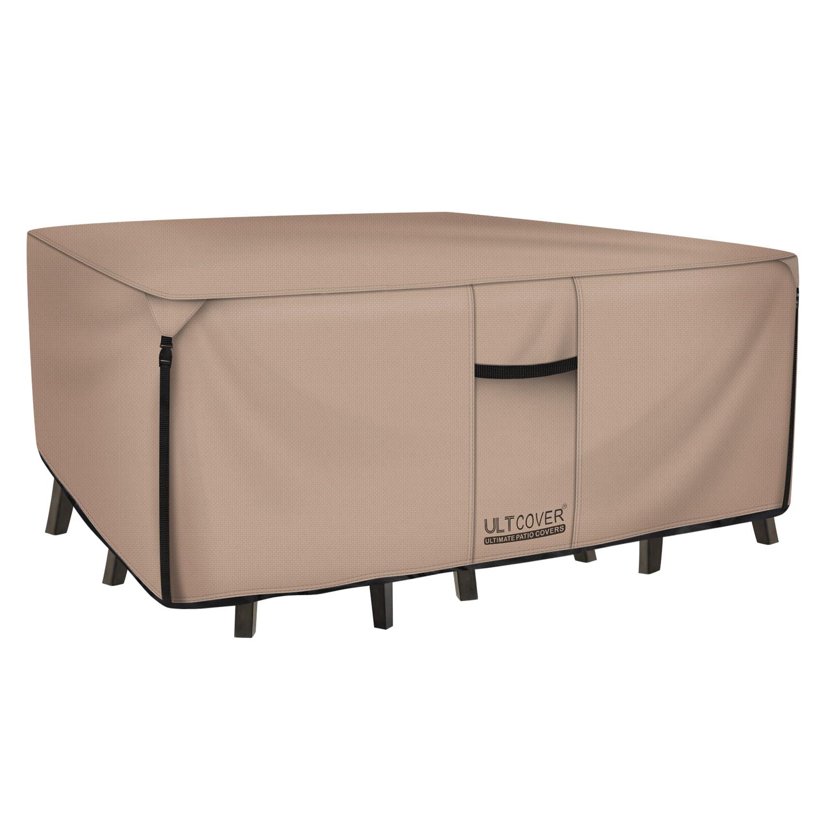 ULTCOVER Rectangular Patio Heavy Duty Table Cover - 600D Tough Canvas Waterproof Outdoor Dining Table and Chairs General Purpose Furniture Cover Size 111L x 74W x 28H inch
