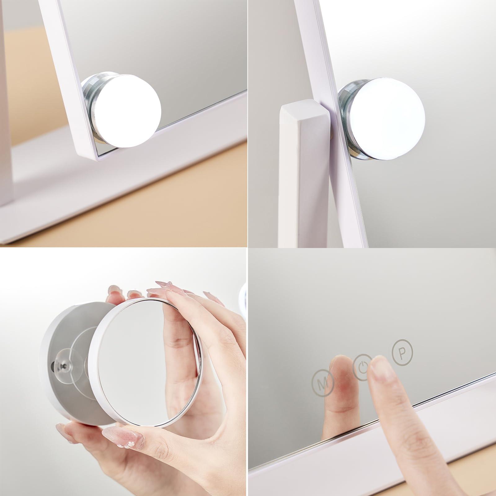 HIEEY Hollywood Vanity Mirror with 12 Dimmable Bulbs Lights, Three Color Lighting Modes, and 5X Magnification, Smart Touch Control, 360°Rotation (White,Gift Box) - Image 4
