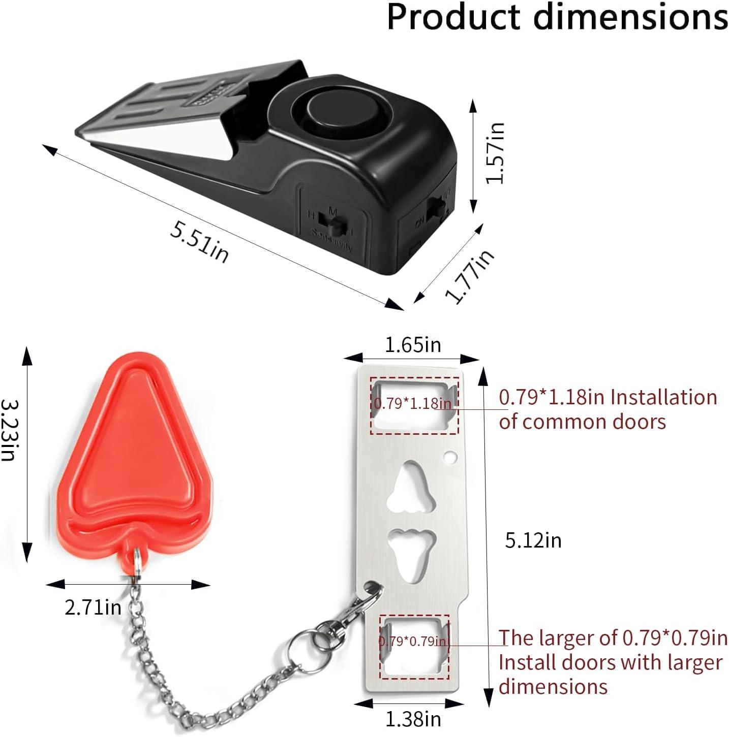 Portable Door Lock & Door Stop Alarm Set, Dual Protection Home Security Door Kit, Travel Hotel Lock Devices Pocket Self Defensey Tools for Traveling Hotel Home Apartment,Red - Image 2