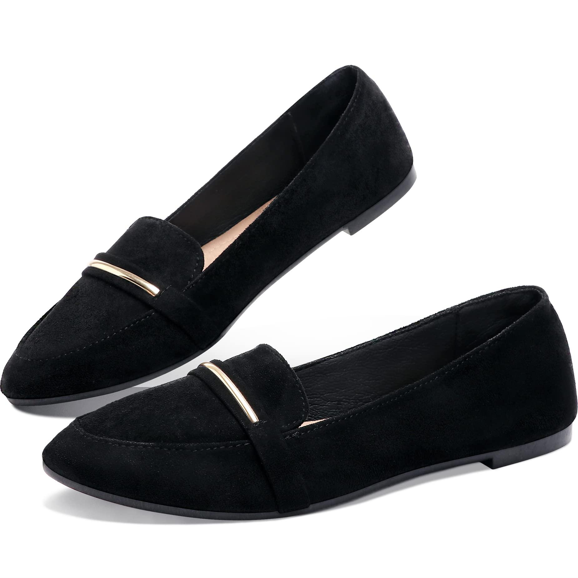 Obtaom Women's Pointy Toe Loafer Flat Comfortable Faux Suede Work Shoes,Cute Penny Loafer Slip On Ballet Flat