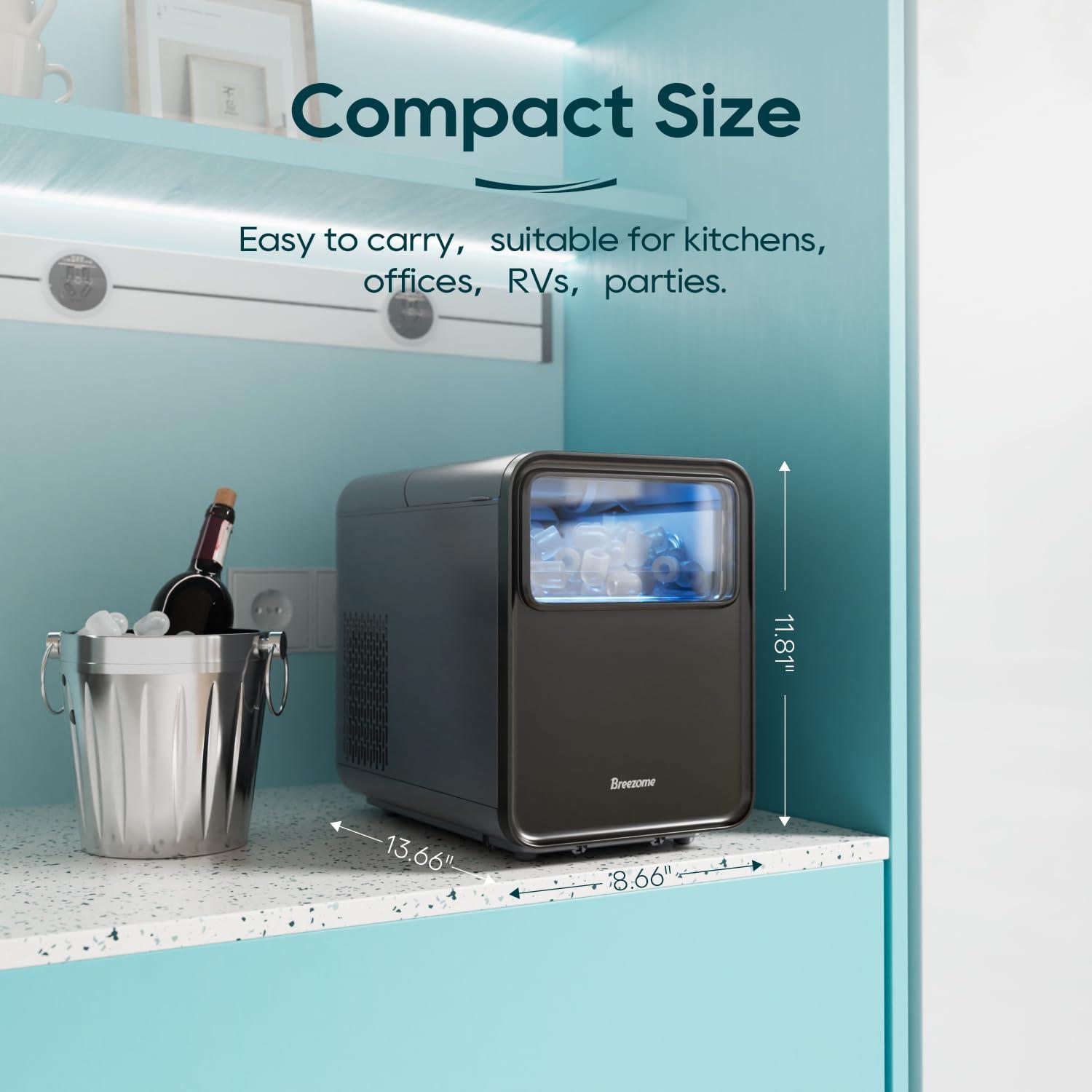 BREEZOME Ice Maker Countertop, Self-Cleaning Ice Machine, 9 Cubes in 6 Mins, 26.5lbs in 24Hrs, Compact Ice Maker with Basket & Scoop, Quiet Operation, 2 Sizes of Bullet Ice for Home Kitchen Camping RV - Image 3
