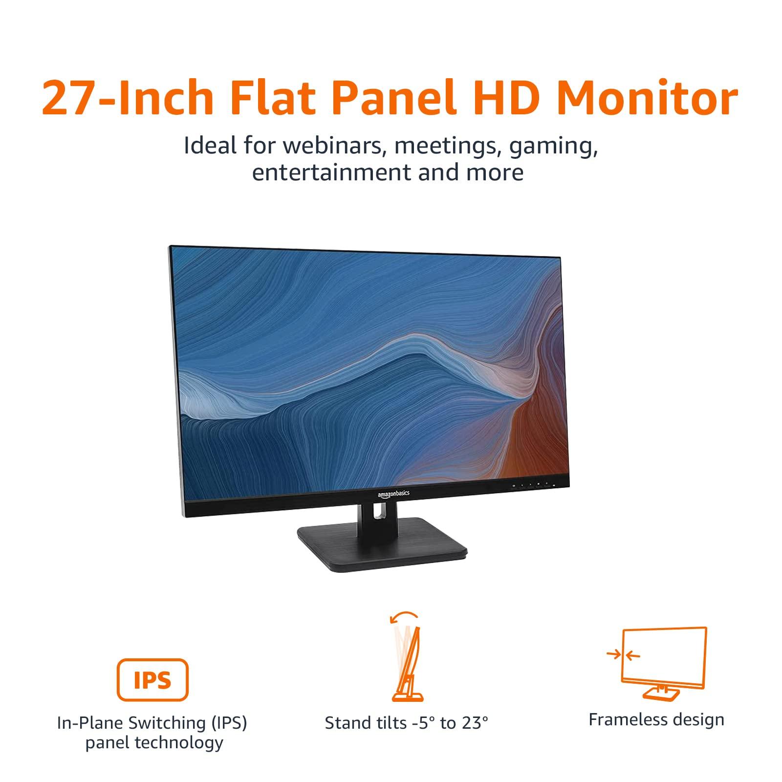 Amazon Basics IPS Monitor 75 Hz Powered with AOC Technology FHD 1080P HDMI, Display Port and VGA Input VESA Compatible Built-in Speakers for Office and Home, 27 in, Black - Image 2