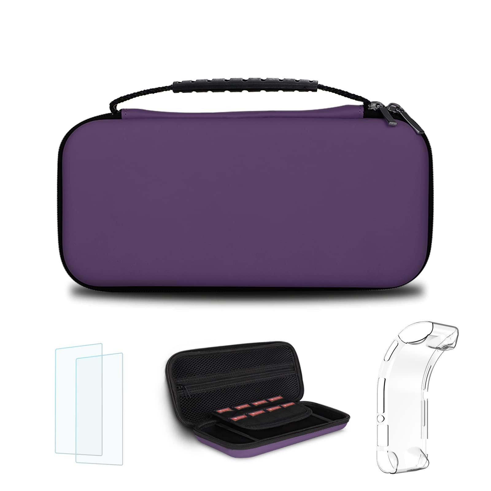 Simpeak Accessories Case Compatible with Switch Lite, Travel Carrying Case Hard Shell Storage Bag for Console and Accessories, with Tempered Glass and Silicone Protective Case for Boys Girls Purple