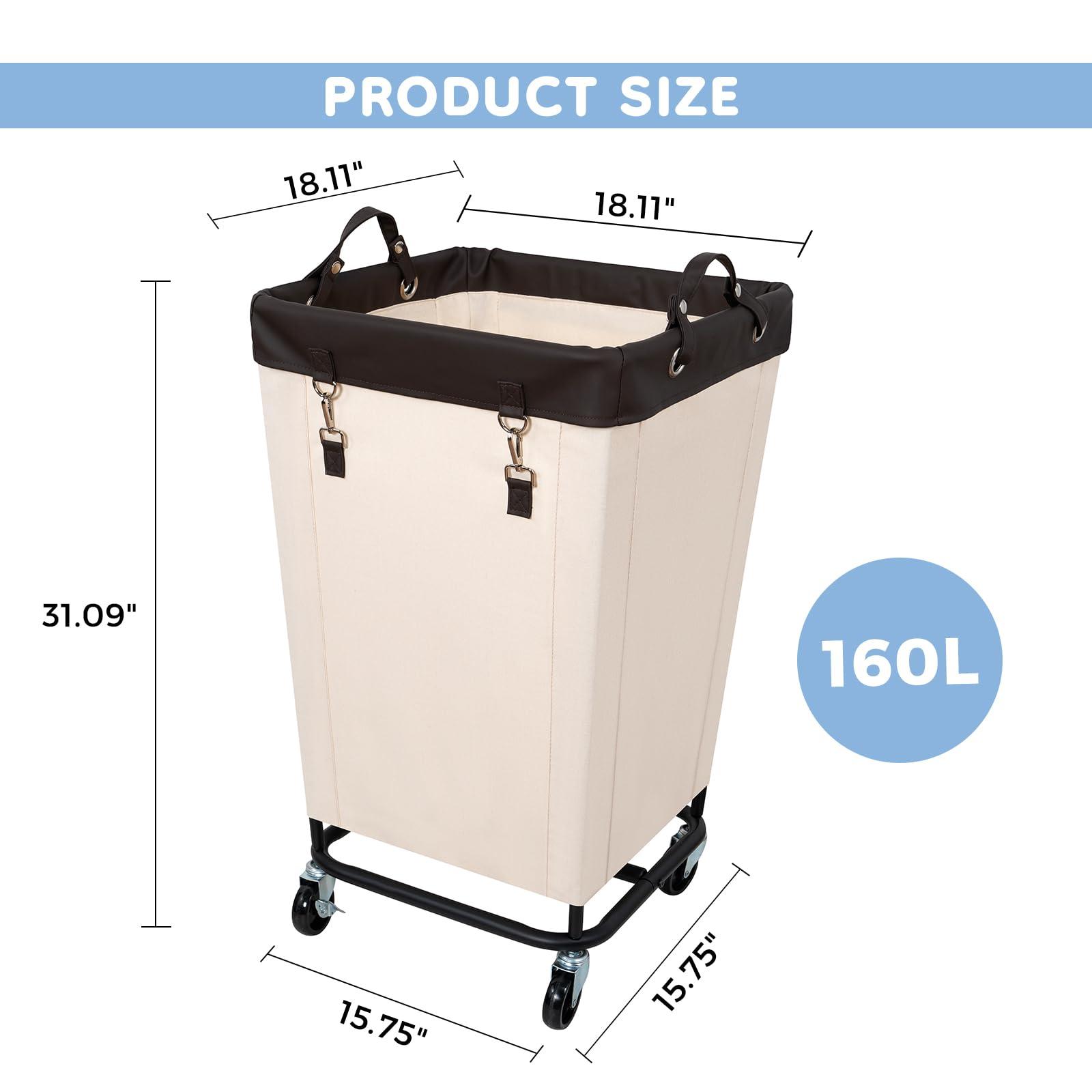 FLYBOX Laundry Hamper with Wheels, 160L Clothes Large Laundry Basket with Steel Frame and Removable Canvas Laundry Bag, Dirty Cloth Hamper for Home, Closet, Dorm, Bathroom, Laundry Room, Beige - Image 3