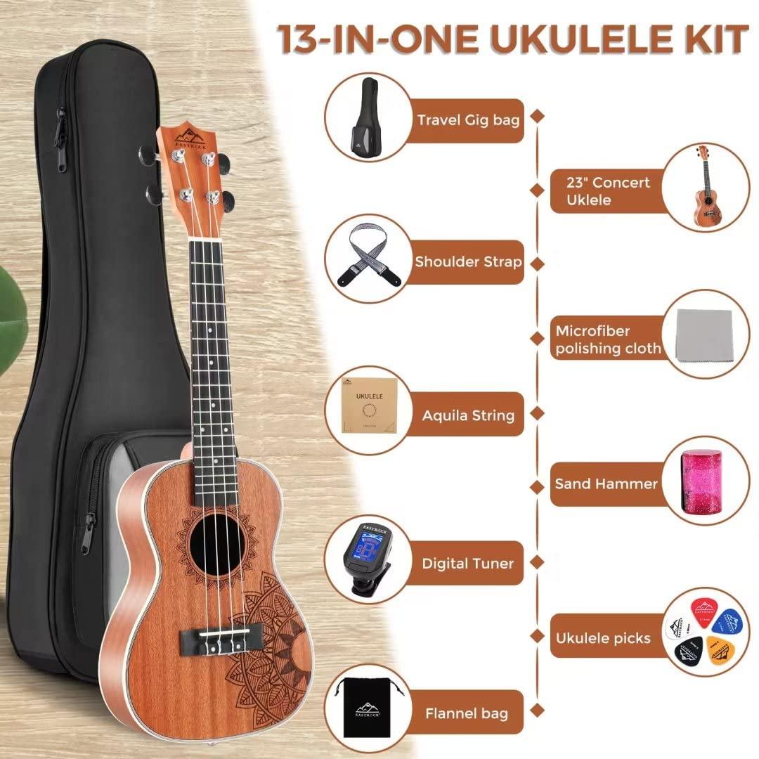 EASTROCK Concert Ukelele Sapele Beginner 23 inch Ukulele Big Package Kit. Ukulele Ukalalee Suitable for adults, Beginners. (23-Sapele) - Image 3