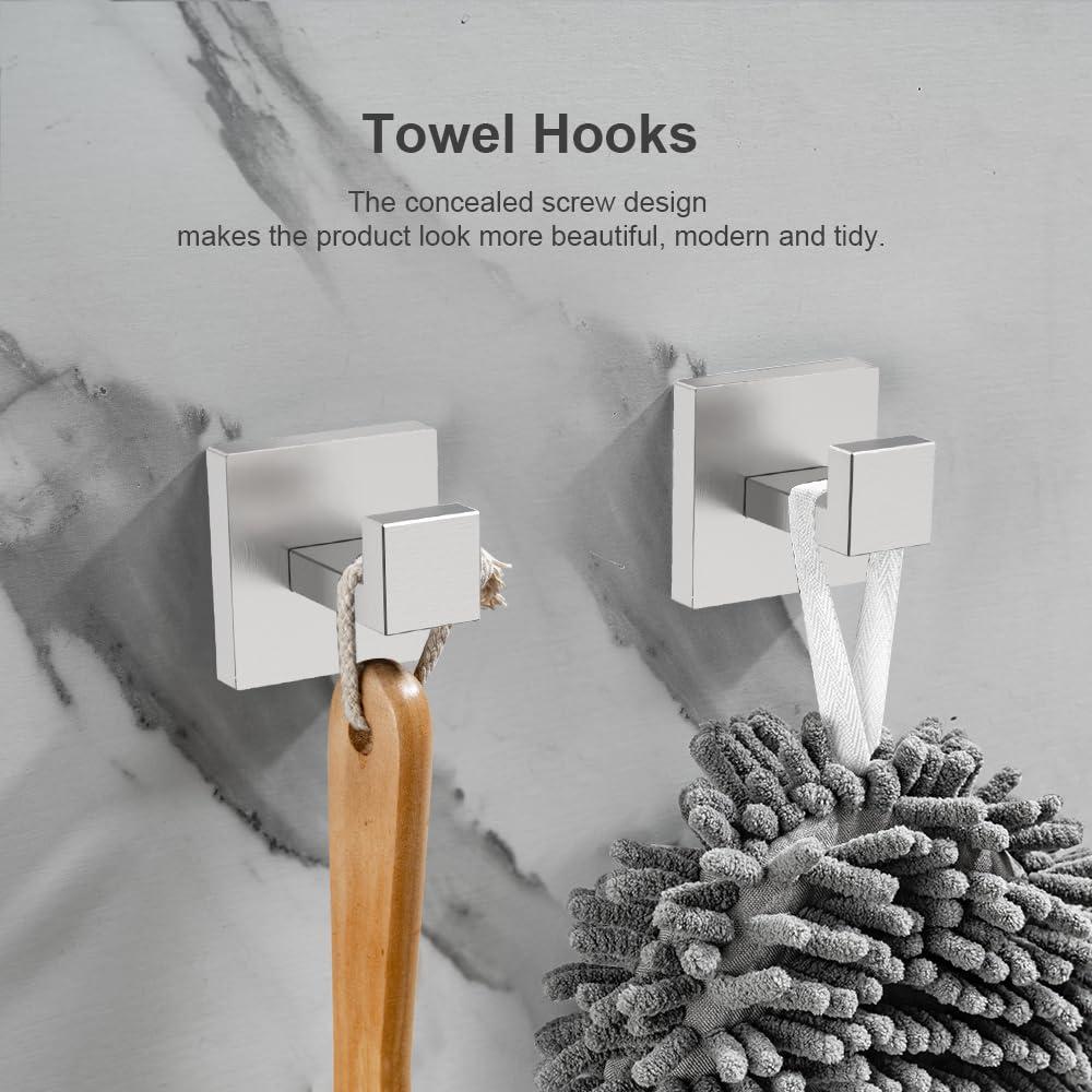 5-Piece Brushed Nickel Bathroom Hardware Set, Wall Mounted Thickened 304 Stainless Steel Towel Holder Set, Featuring 23.6" Towel Bar, Hand Towel Rack, Toilet Paper Holder, and 2 Towel Hooks - Image 7