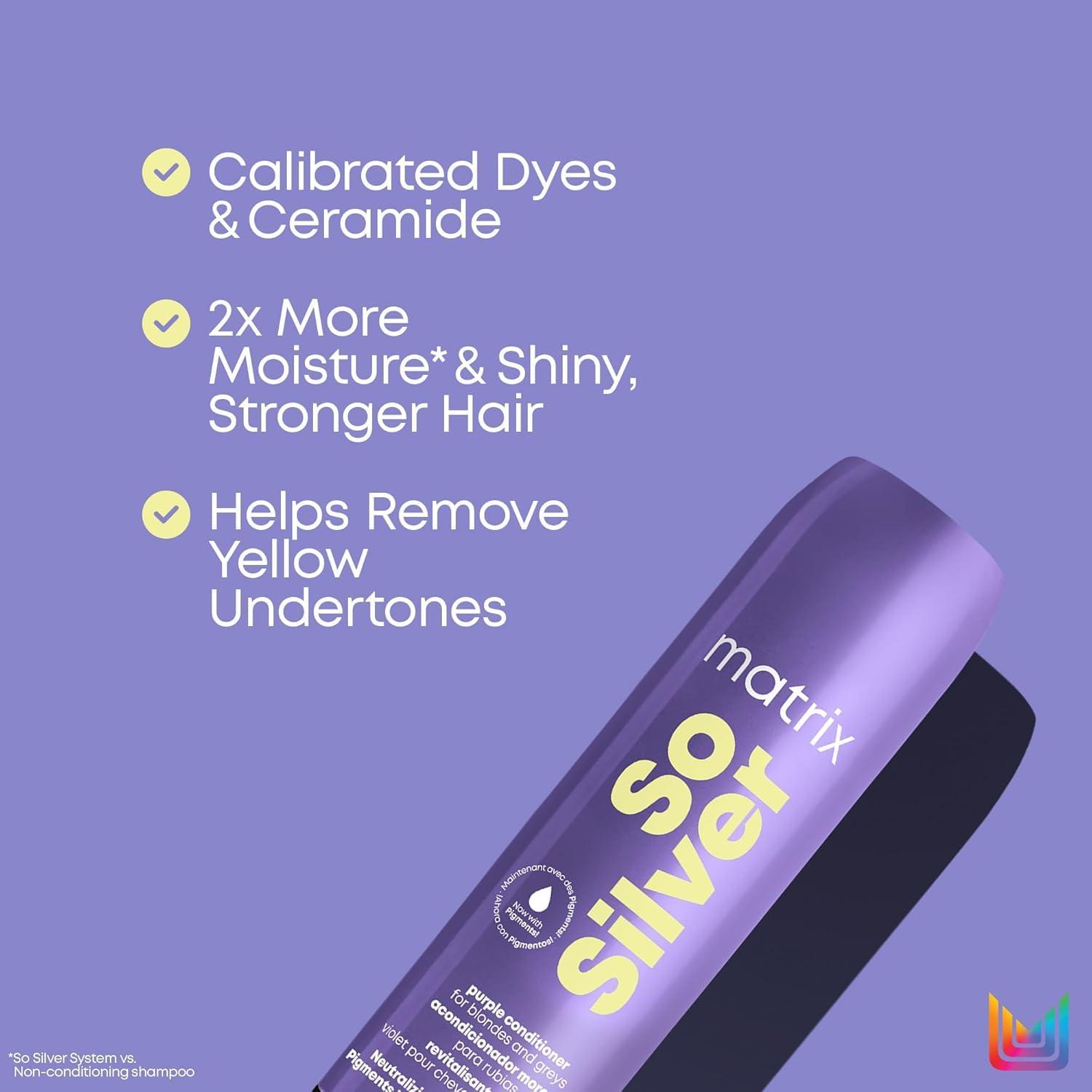 MATRIX So Silver Purple Shampoo and Pigmented Conditioner Set - Removes Brassy Yellow Undertones, Toning Conditioner For Blondes and Greys, Premium Salon Conditioner, Vegan - Image 4