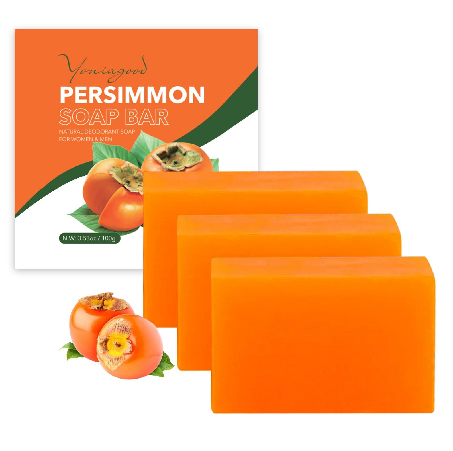 yoniagood 3 PCS Persimmon Soap Bar for Body Odor Control, Natural Deodorant Body Bar Soap for Old People Smell, Remove Body Odor, Organic Eliminating Body Odor Wash Soap for Women & Men