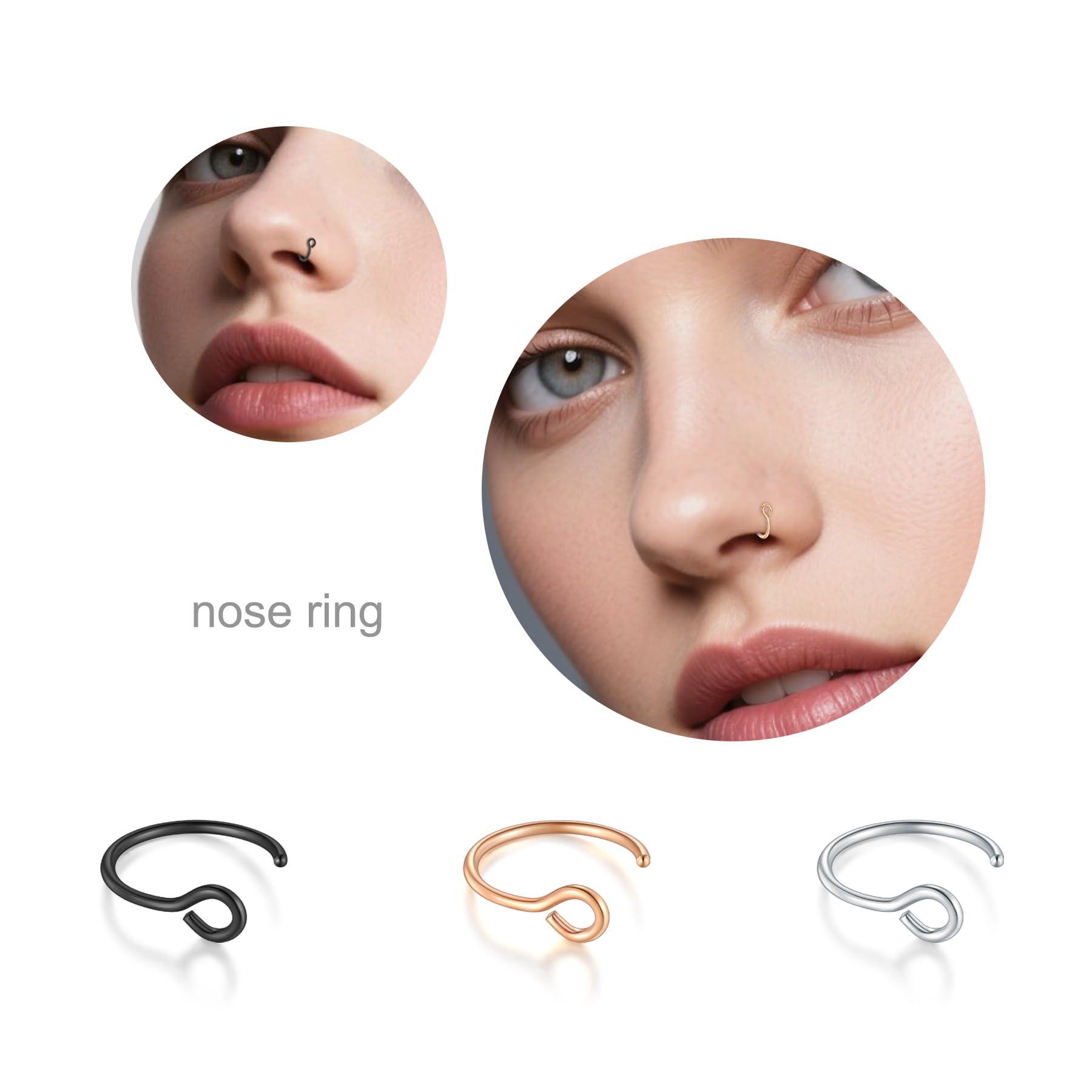 D.Bella 20G Fake Piercing Jewelry Hoop for Faux Lip Septum Nose Ring Set,8mm - Image 3