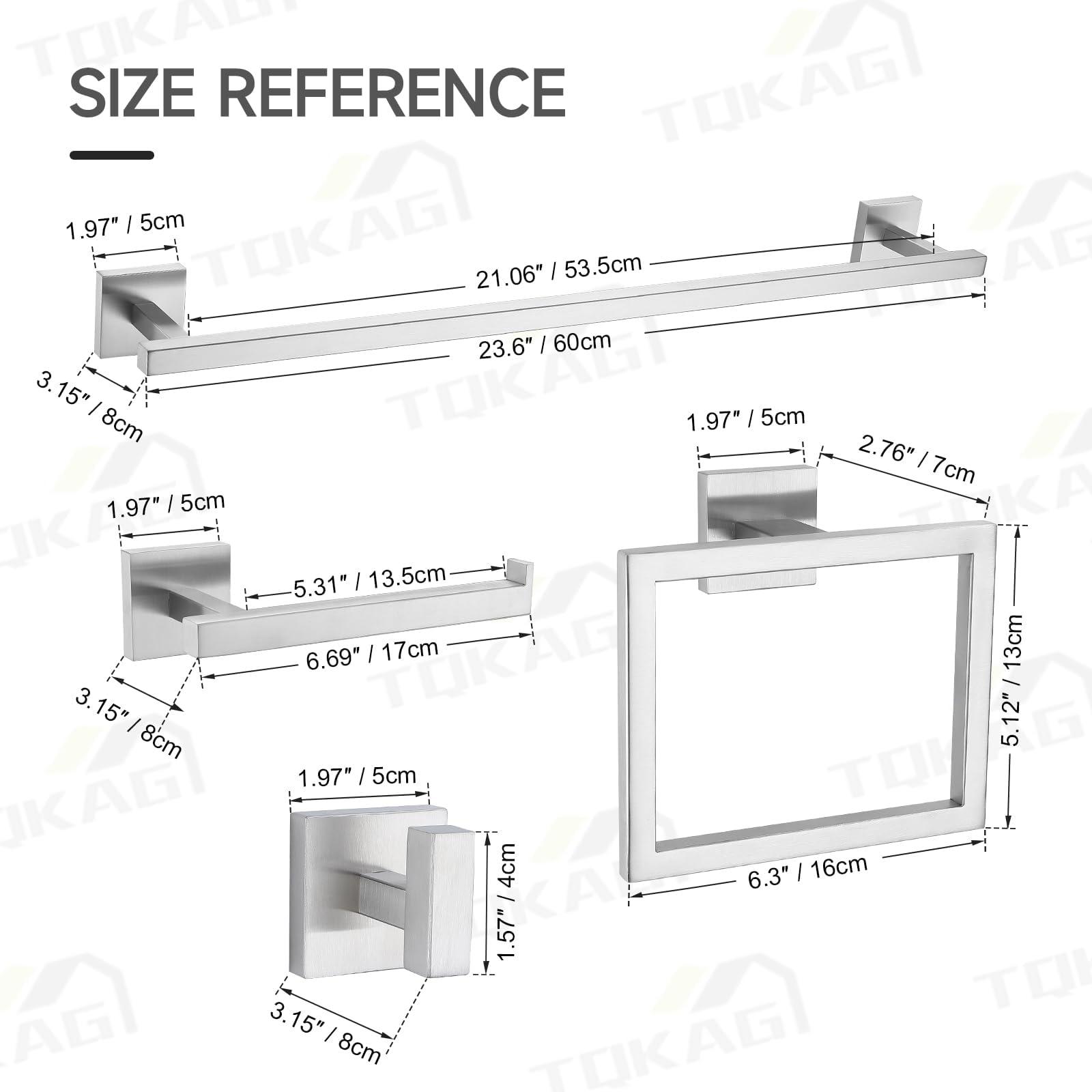 TQKAG 5-Piece Bathroom Hardware Set Brushed Nickel Classic Wall Mounted SUS304 Stainless Steel Bathroom Accessories Set 23.6" Towel Rack for Bathroom, Brushed Nickel - Image 3