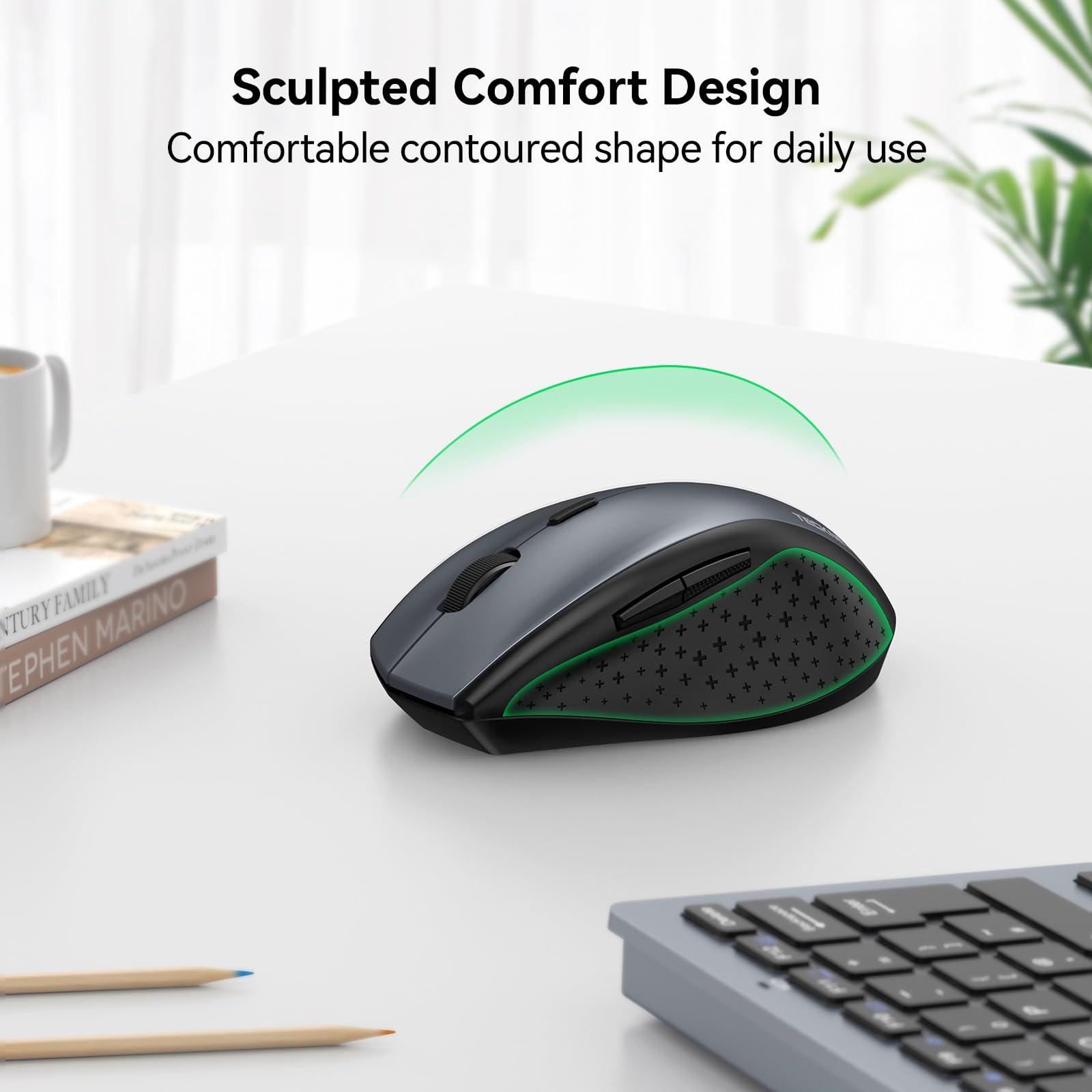 TECKNET Wireless Mouse, 2.4G USB Computer Mouse with 6-Level Adjustable 4800 DPI, Silent Quiet Click，30 Months Battery, Ergonomic Grips, 6 Buttons Portable for PC, Chromebook, Mac - Grey - Image 4