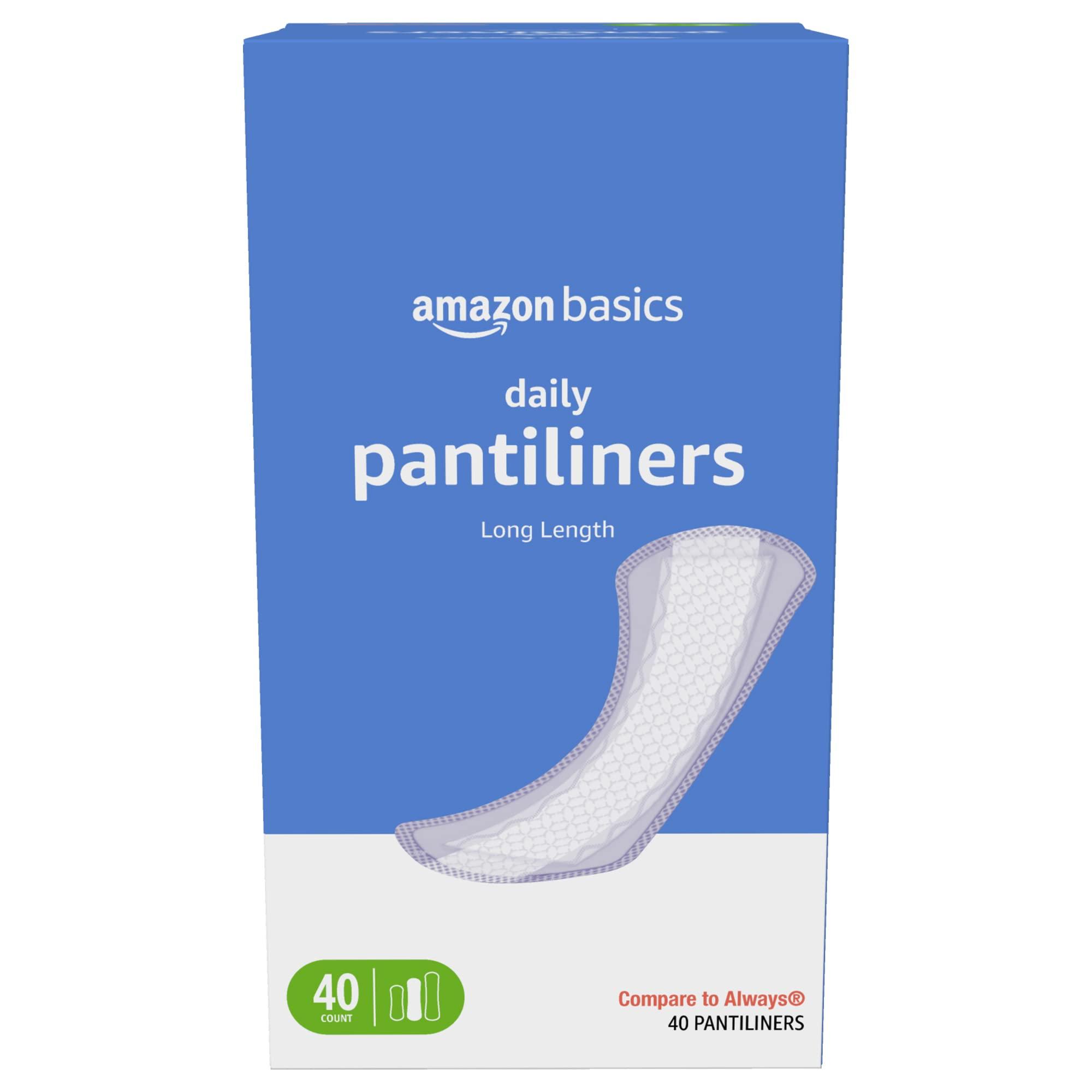 Amazon Basics Daily Pantiliner, Long Length, Pads for Women, Unscented, 40 Count (Previously Solimo)
